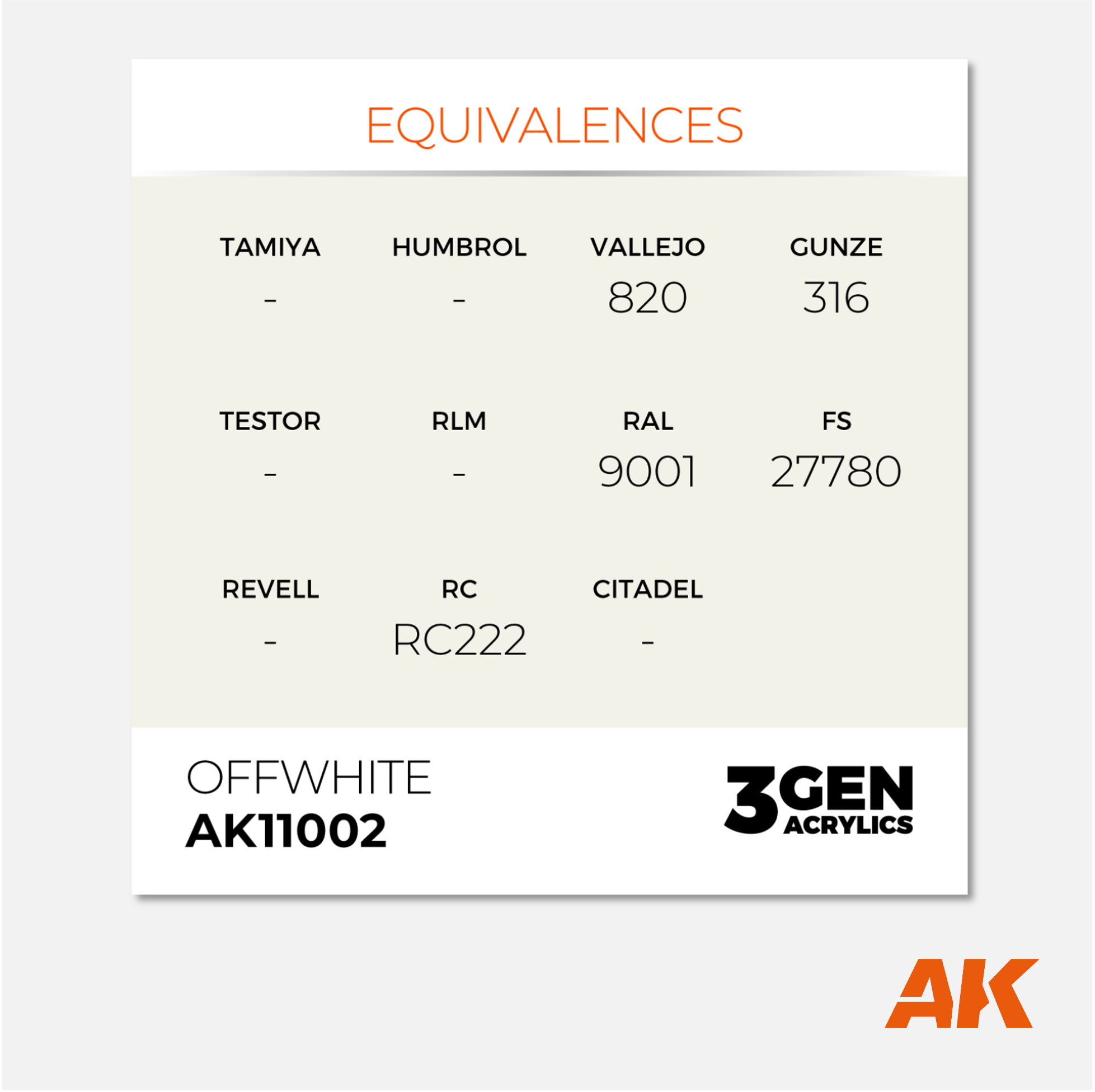 AK Interactive - 3Gen Acrylics Paint - Offwhite - AK11002 - Gothaforce