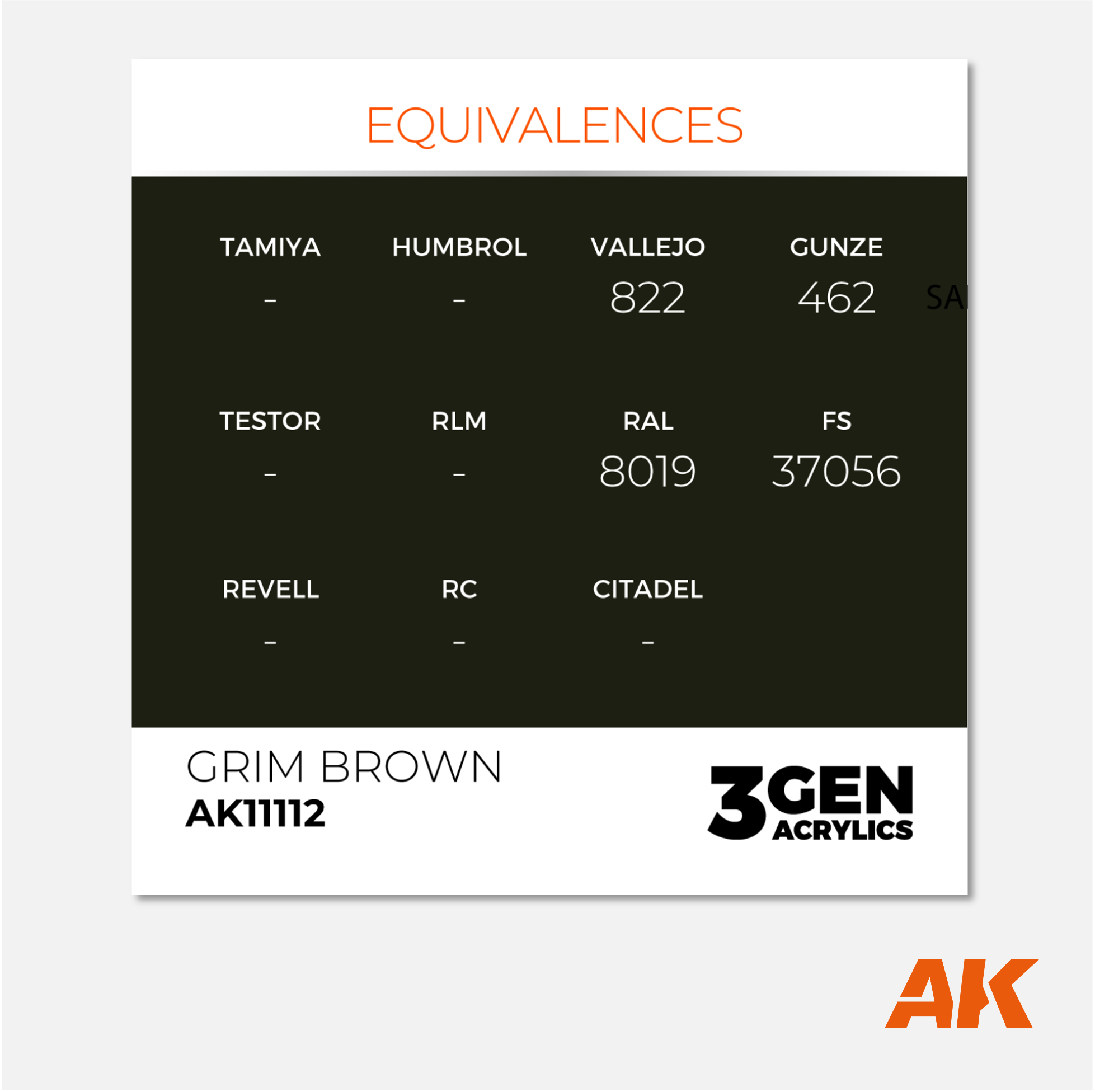 AK Interactive - 3Gen Acrylics Paint - Grim Brown - AK11112 - Gothaforce