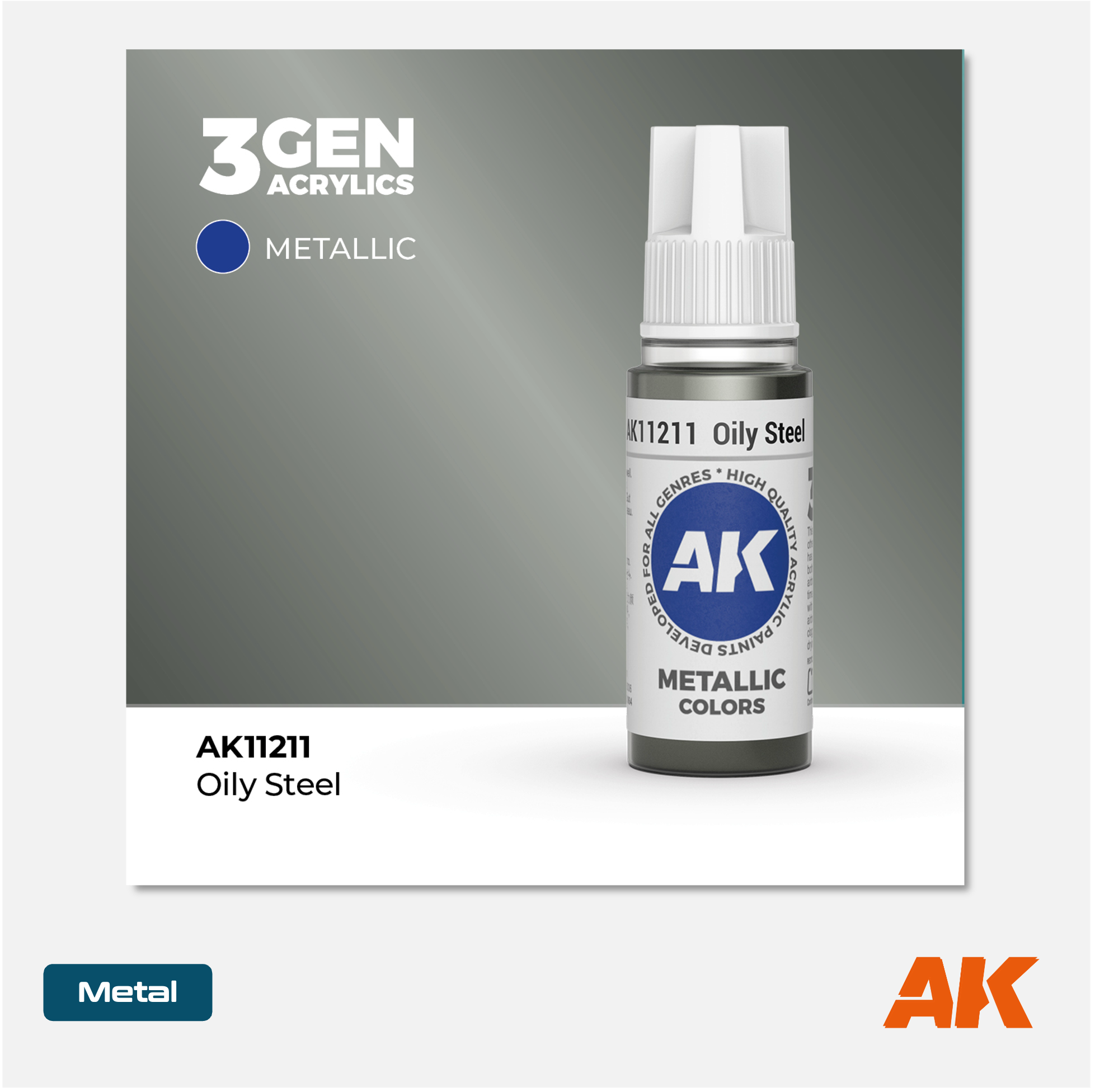 AK Interactive - 3Gen Acrylics Paint - Oily Steel - AK11211 - Gothaforce