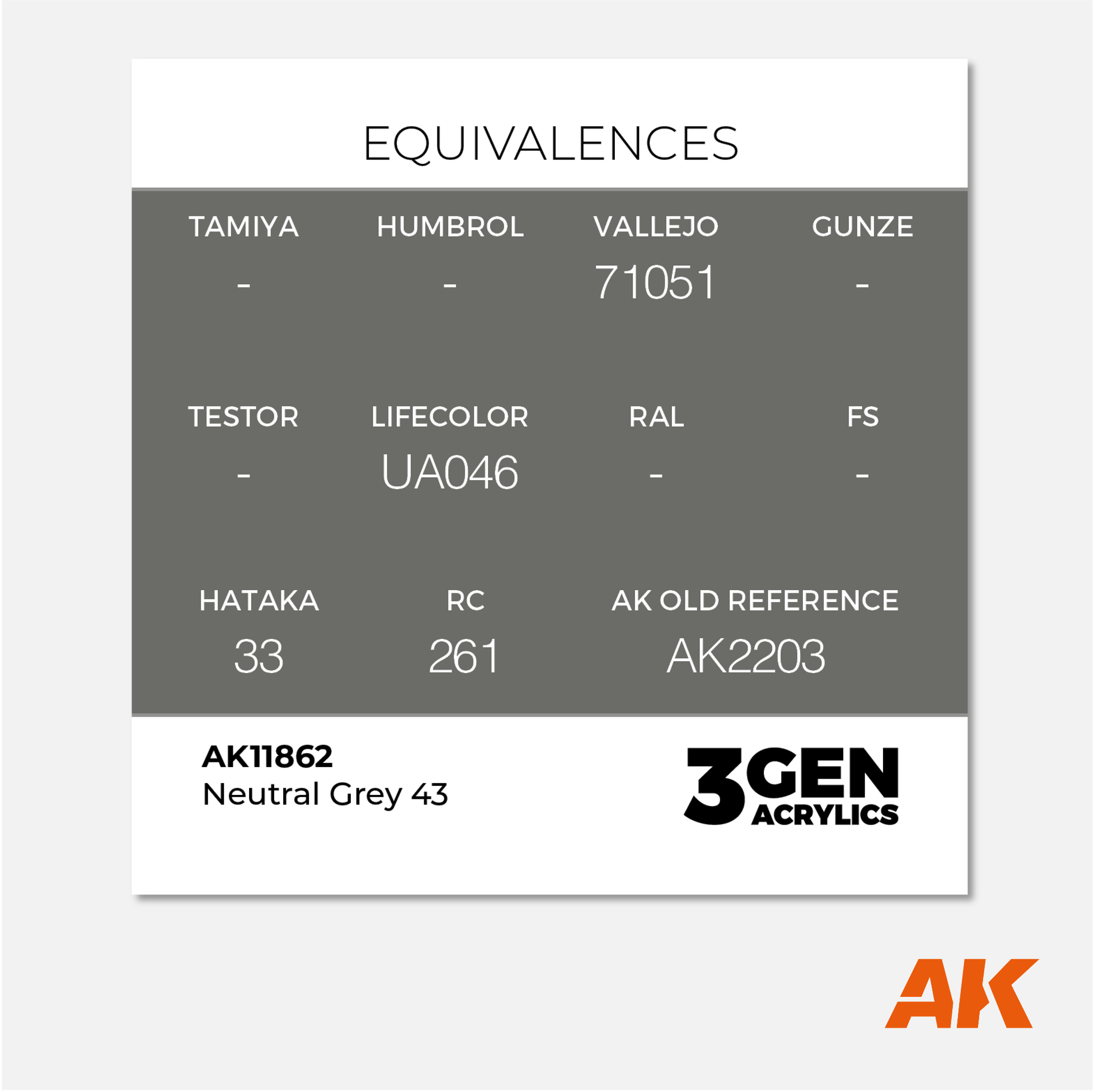 AK 3Gen Acrylics - Neutral Grey 43