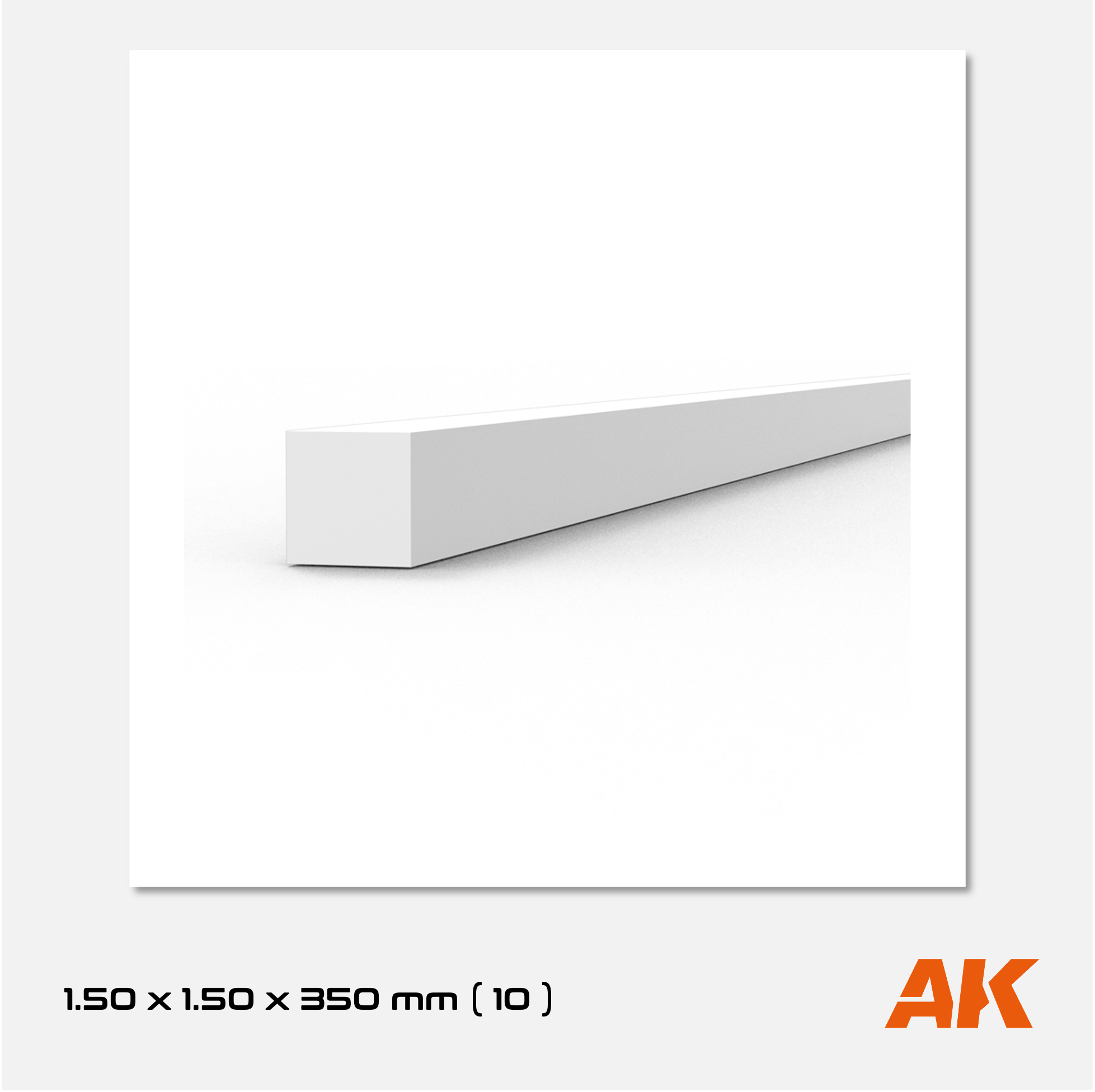AK Styrene Strip 1.50mm x 1.50mm x 350mm (10 units)