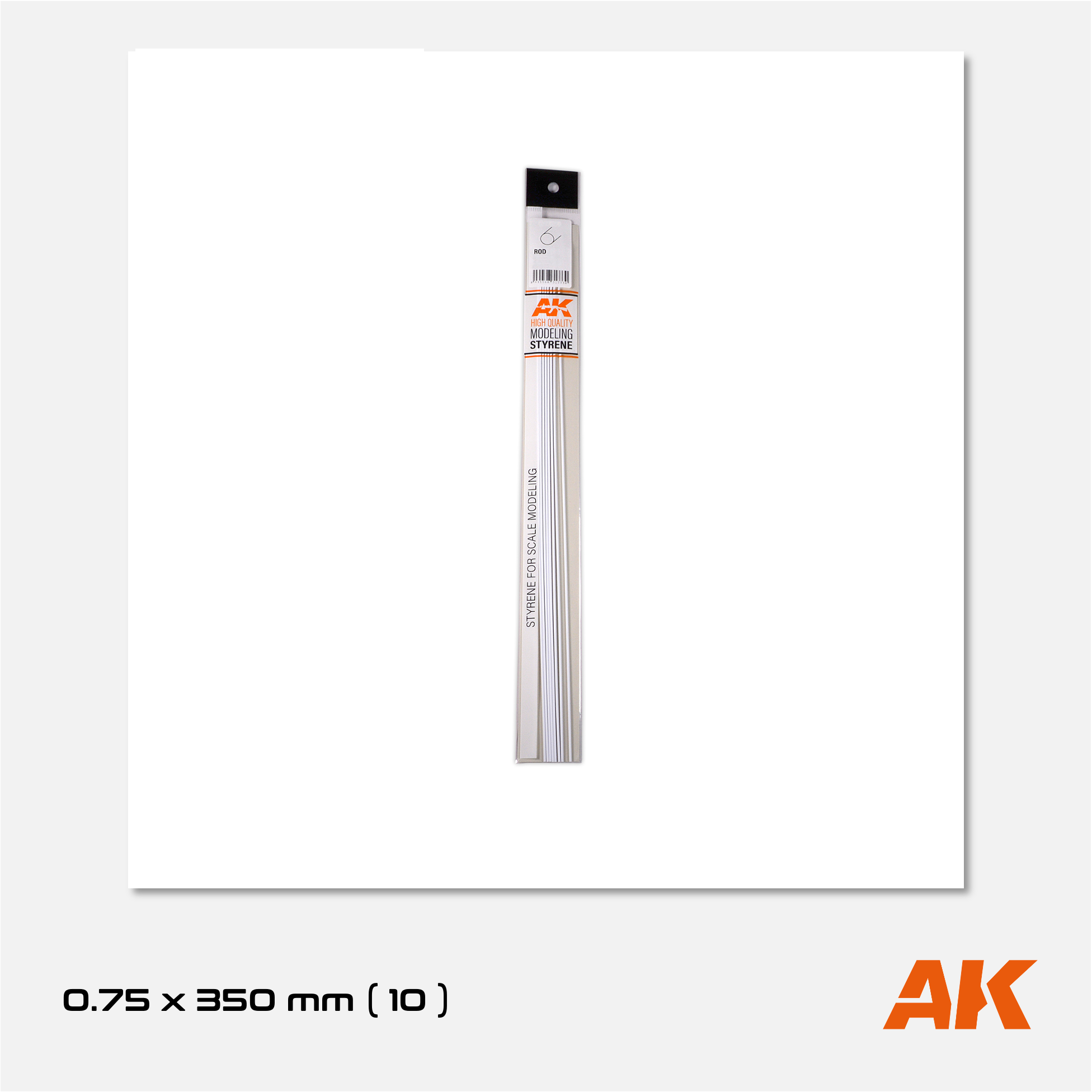 AK Styrene Rod - 0.75mm x 350mm (10 units)