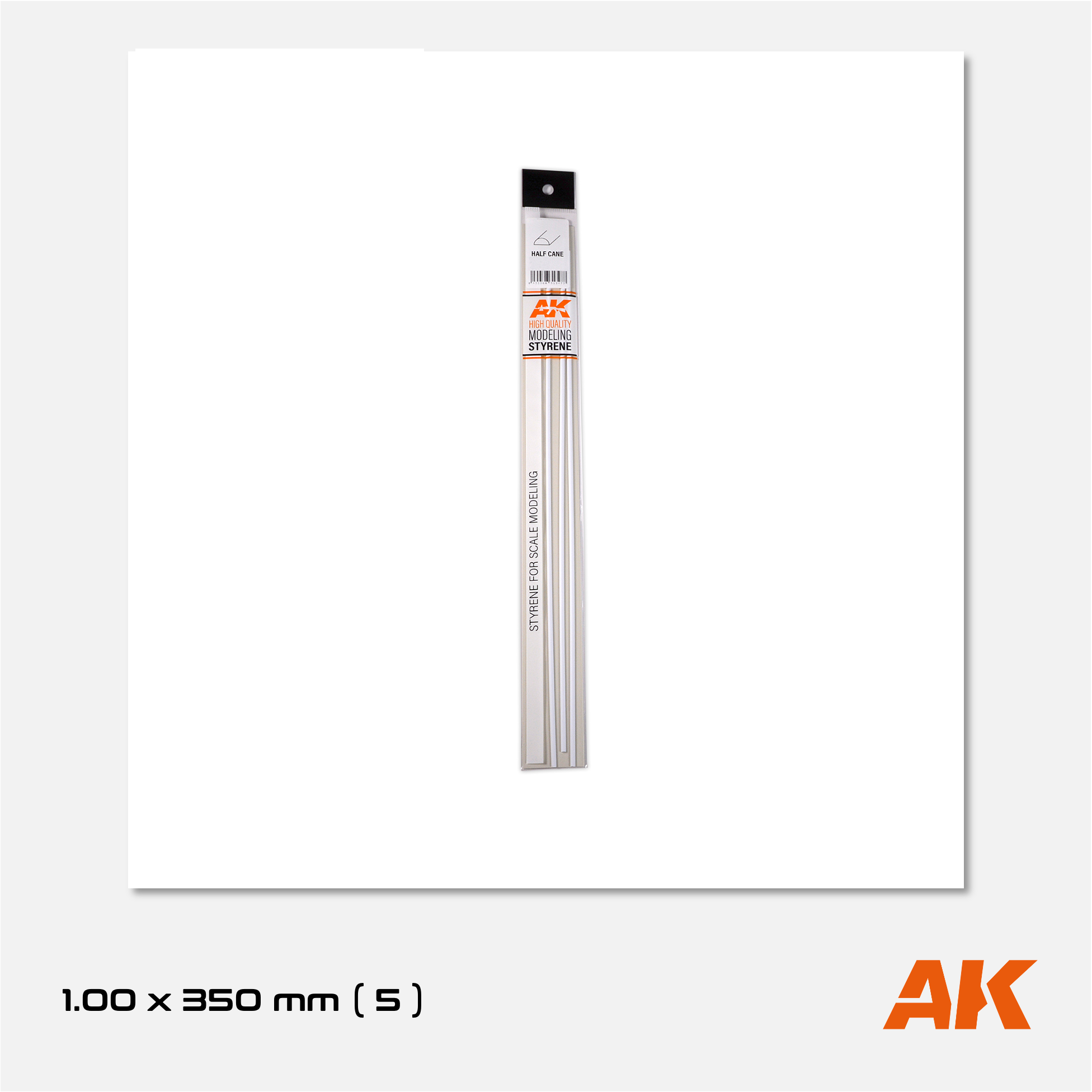 AK Styrene Half Cane - 1.00mm x 350mm (5 units)