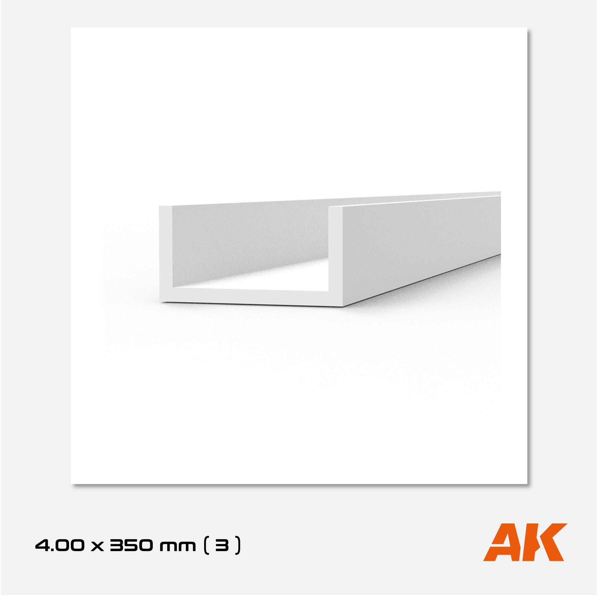AK Styrene U-Channel - 4.00mm width x 350mm (3 units)