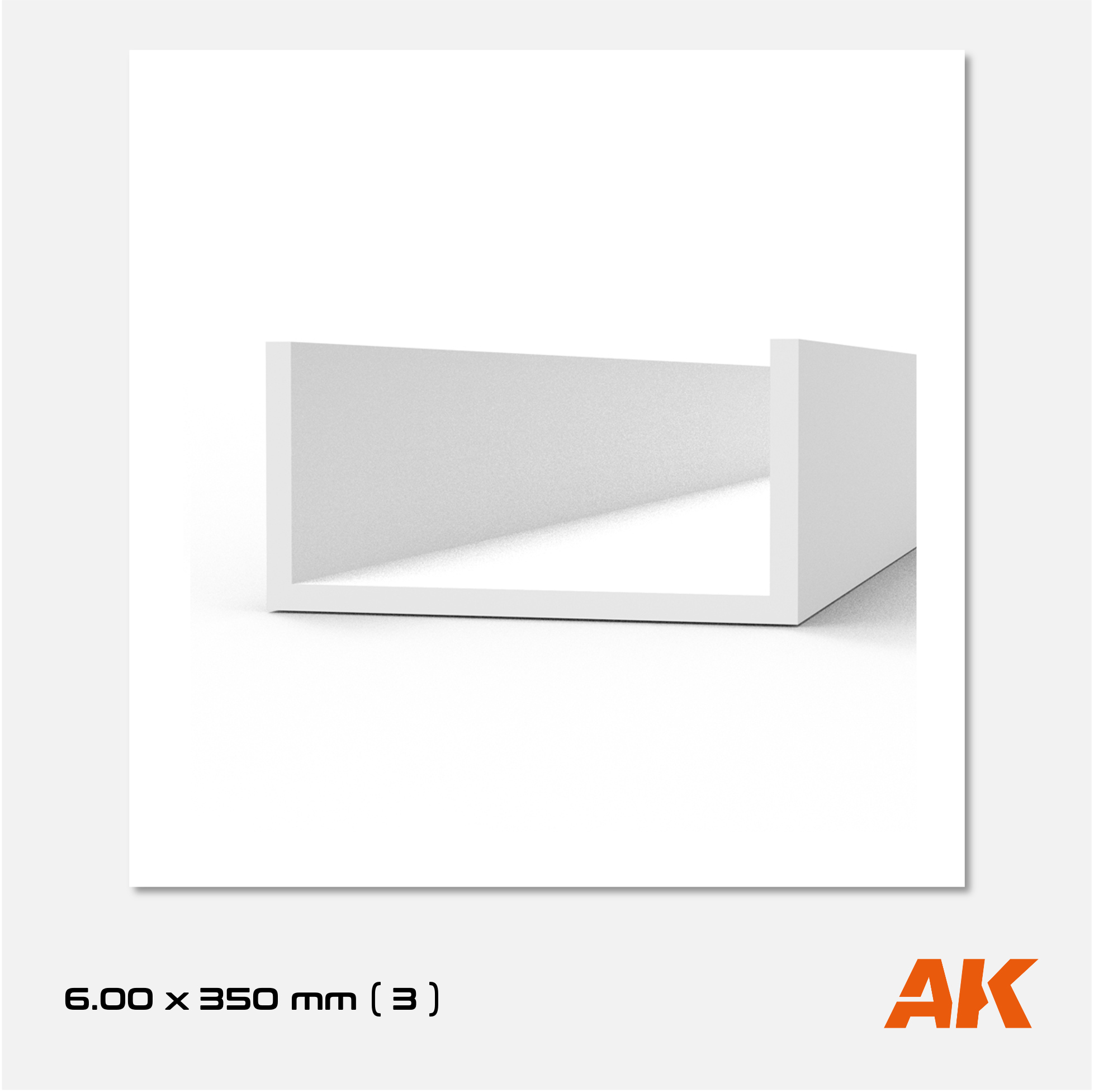 AK Styrene U-Channel - 6.00mm width x 350mm (3 units)