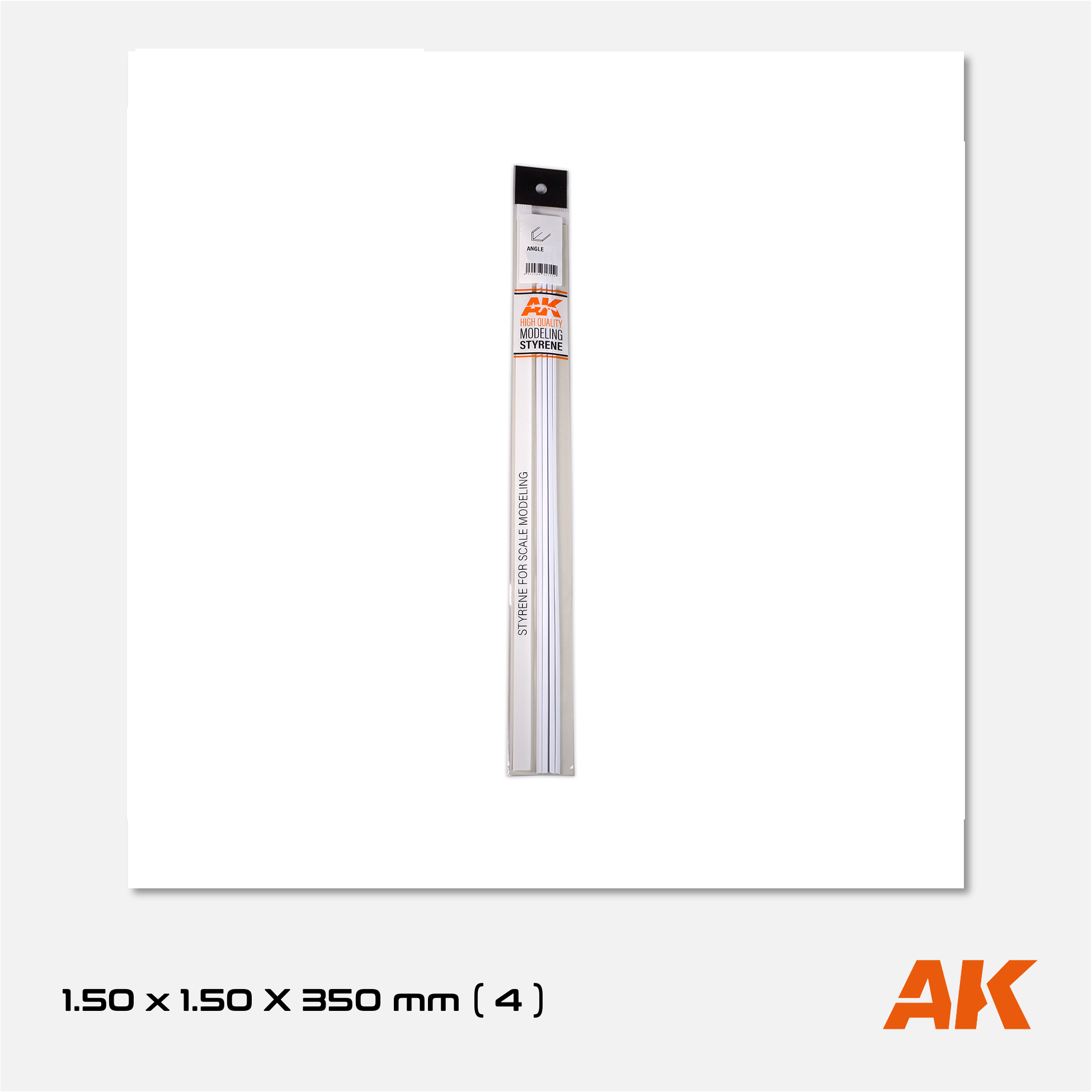 AK Styrene Angle - 1.50mm x 1.50mm x 350mm (4 units)