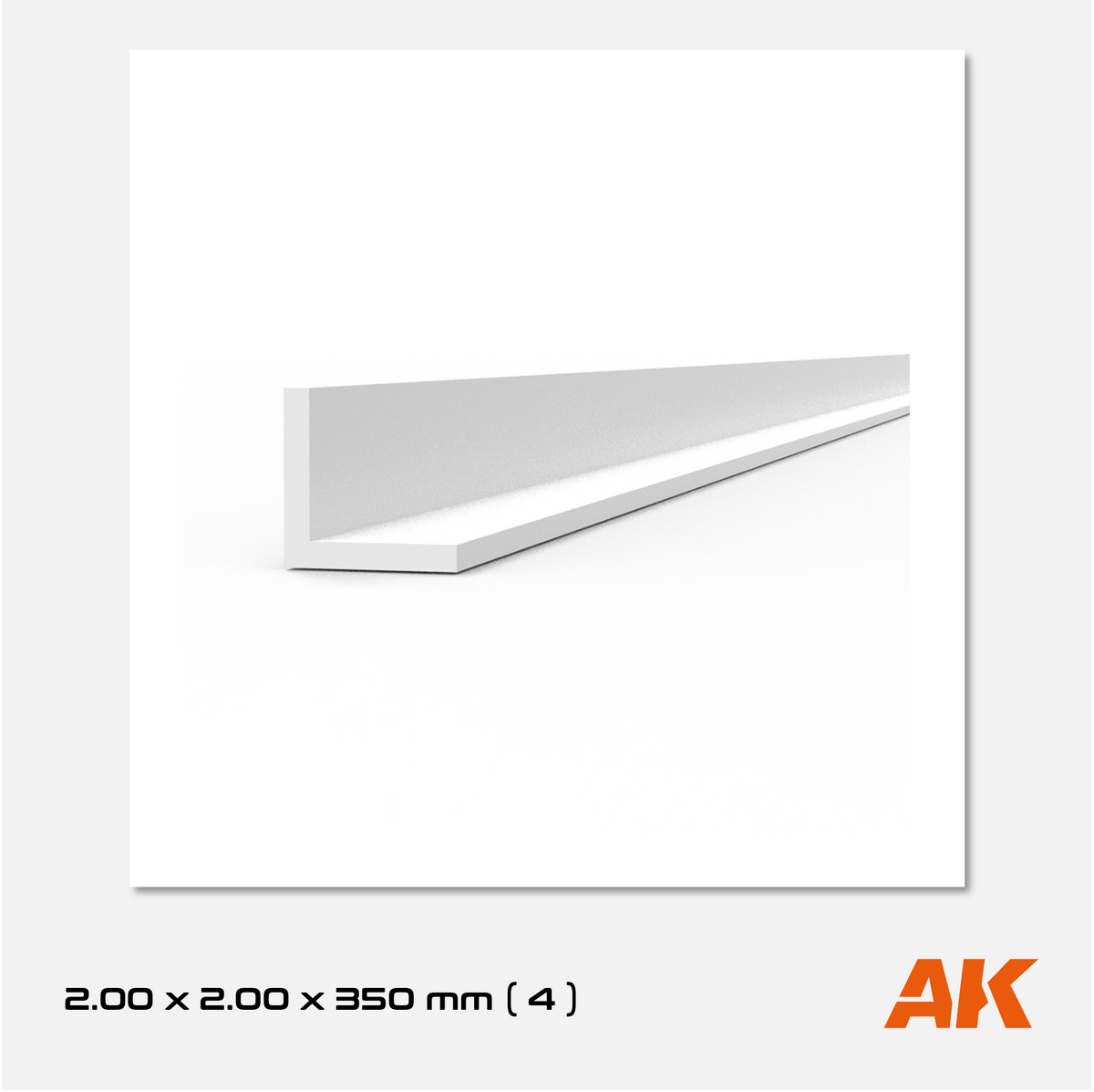 AK Styrene Angle - 2.00mm x 2.00mm x 350mm (4 units)