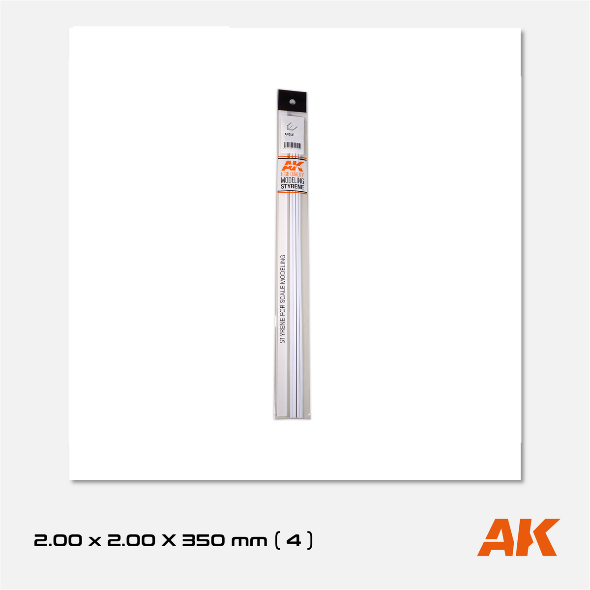 AK Styrene Angle - 2.00mm x 2.00mm x 350mm (4 units)