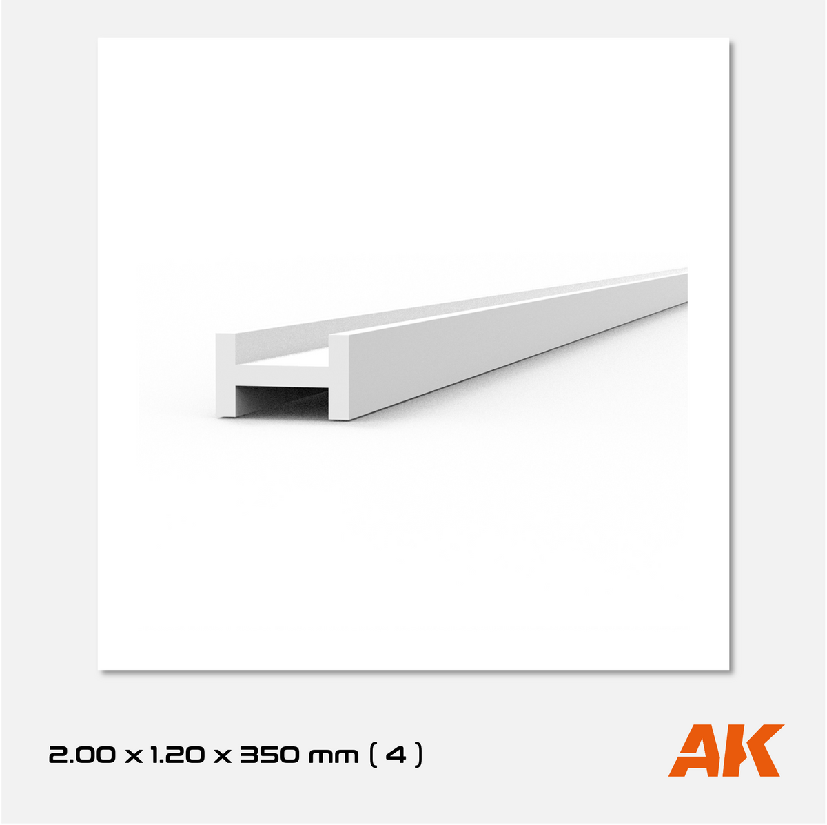 AK Styrene Beam I Shape - 2.00mm x 1.20mm x 350mm (4 units)