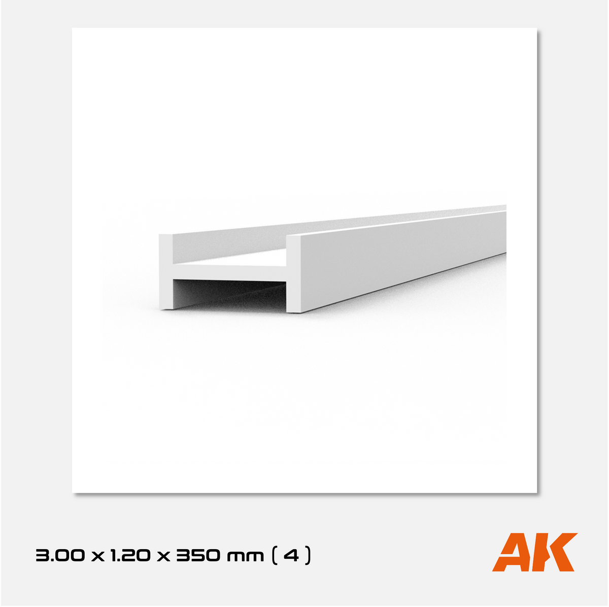 AK Styrene Beam I Shape - 3.00mm x 1.20mm x 350mm (4 units)