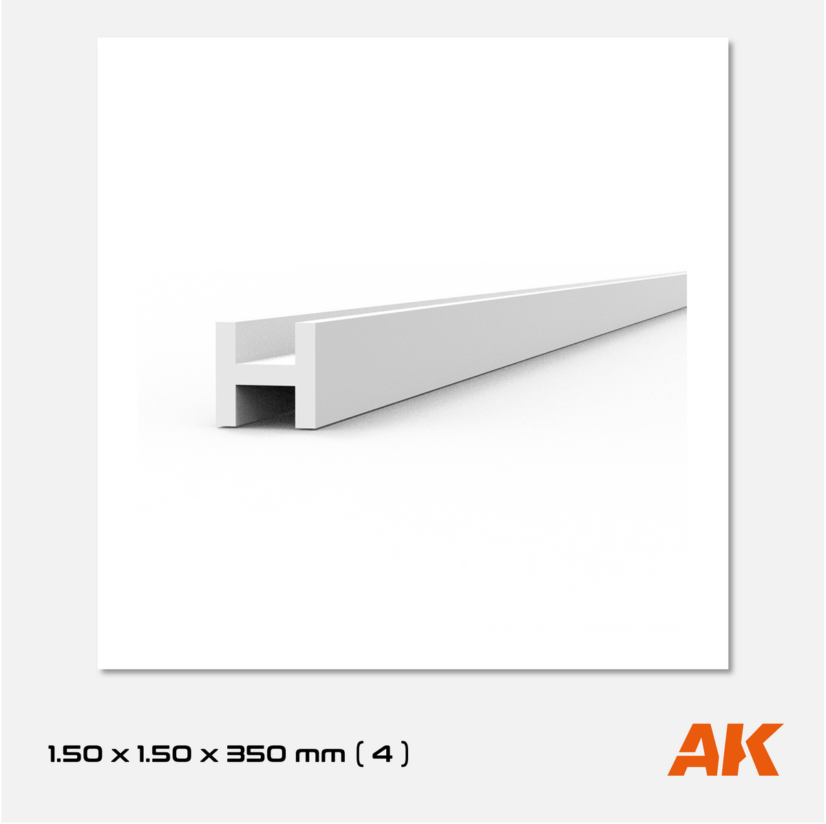 AK Styrene Beam H Shape - 1.50mm x 1.50mm x 350mm (4 units)