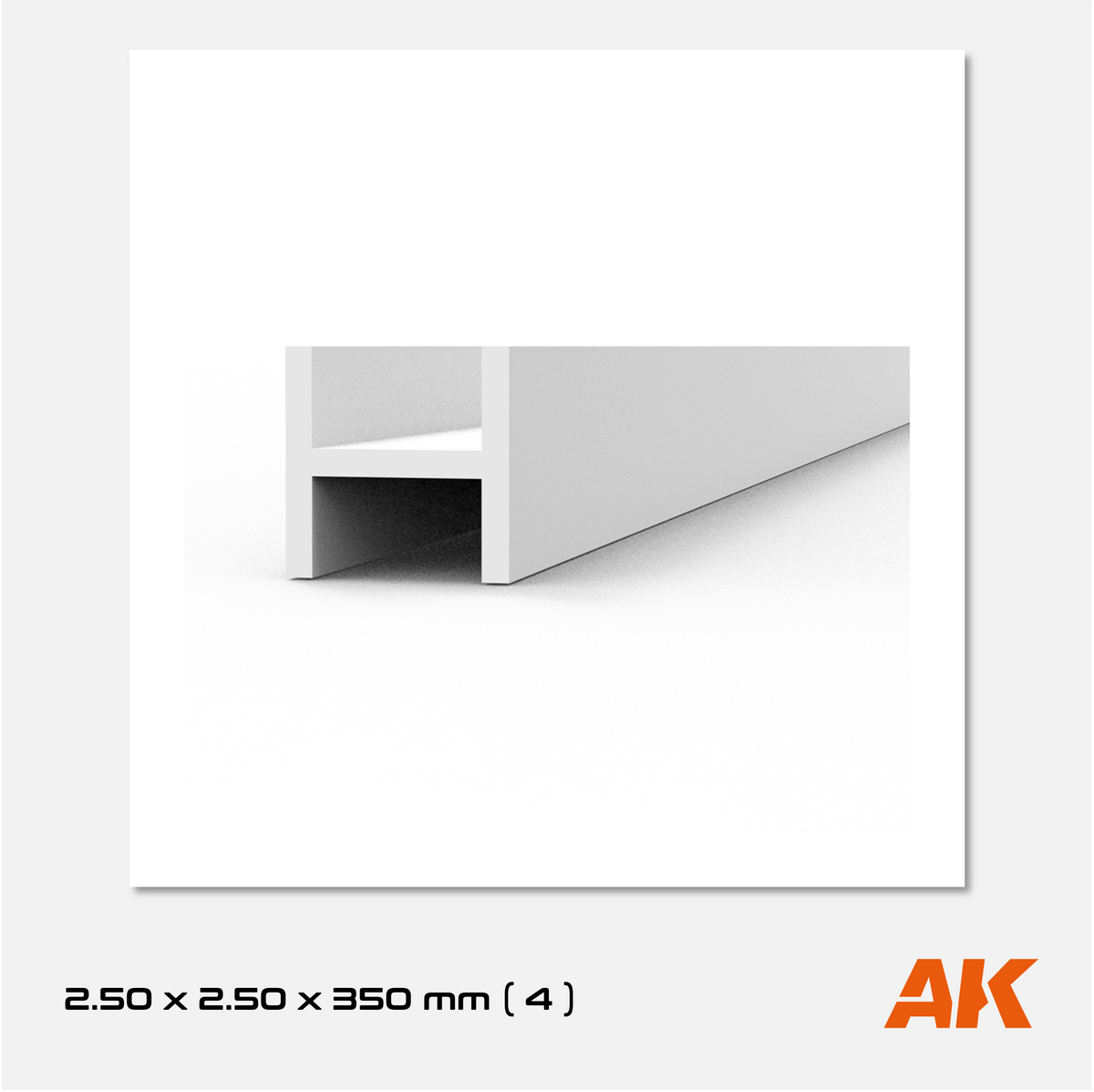 AK Styrene Beam H Shape - 2.50mm x 2.50mm x 350mm (4 units)