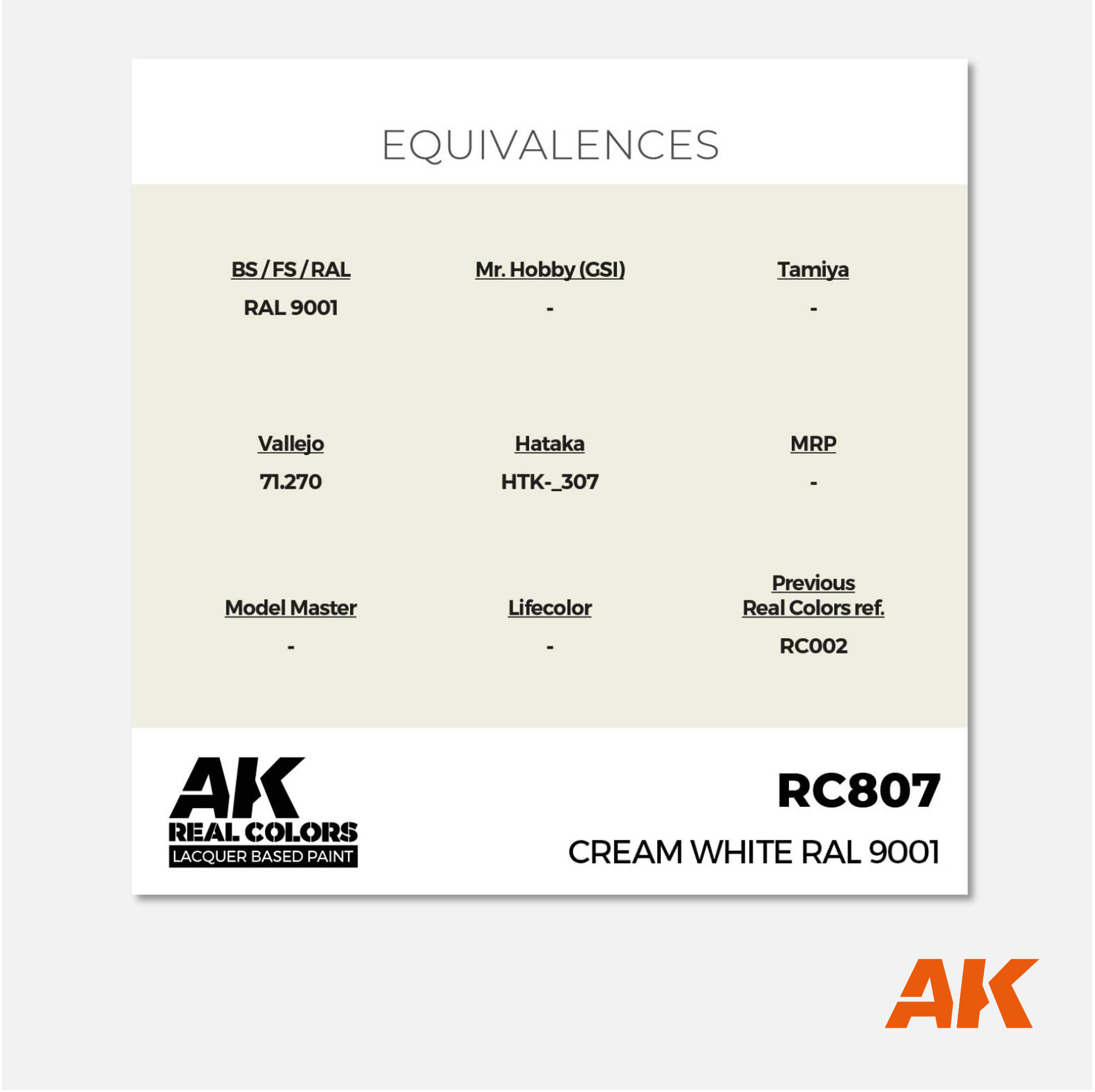 AK Interactive - Real Colors Lacquer Based Paint - Cream White RAL 9001 - RC807 - Gothaforce