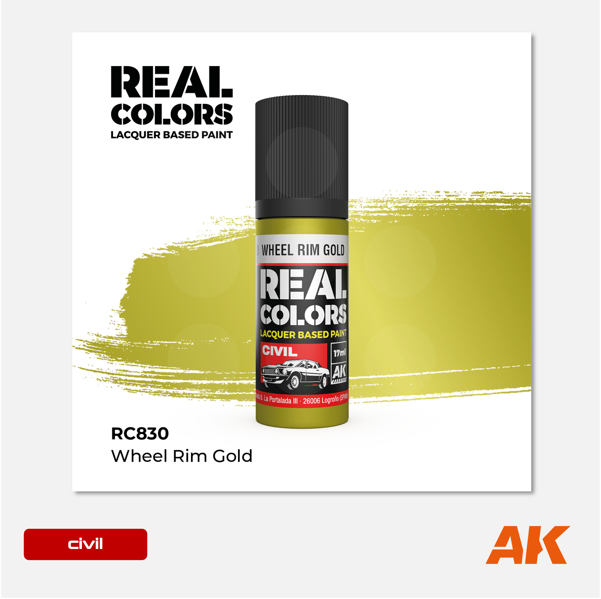 AK Interactive - Real Colors Lacquer Based Paint - Wheel Rim Gold - RC830 - Gothaforce