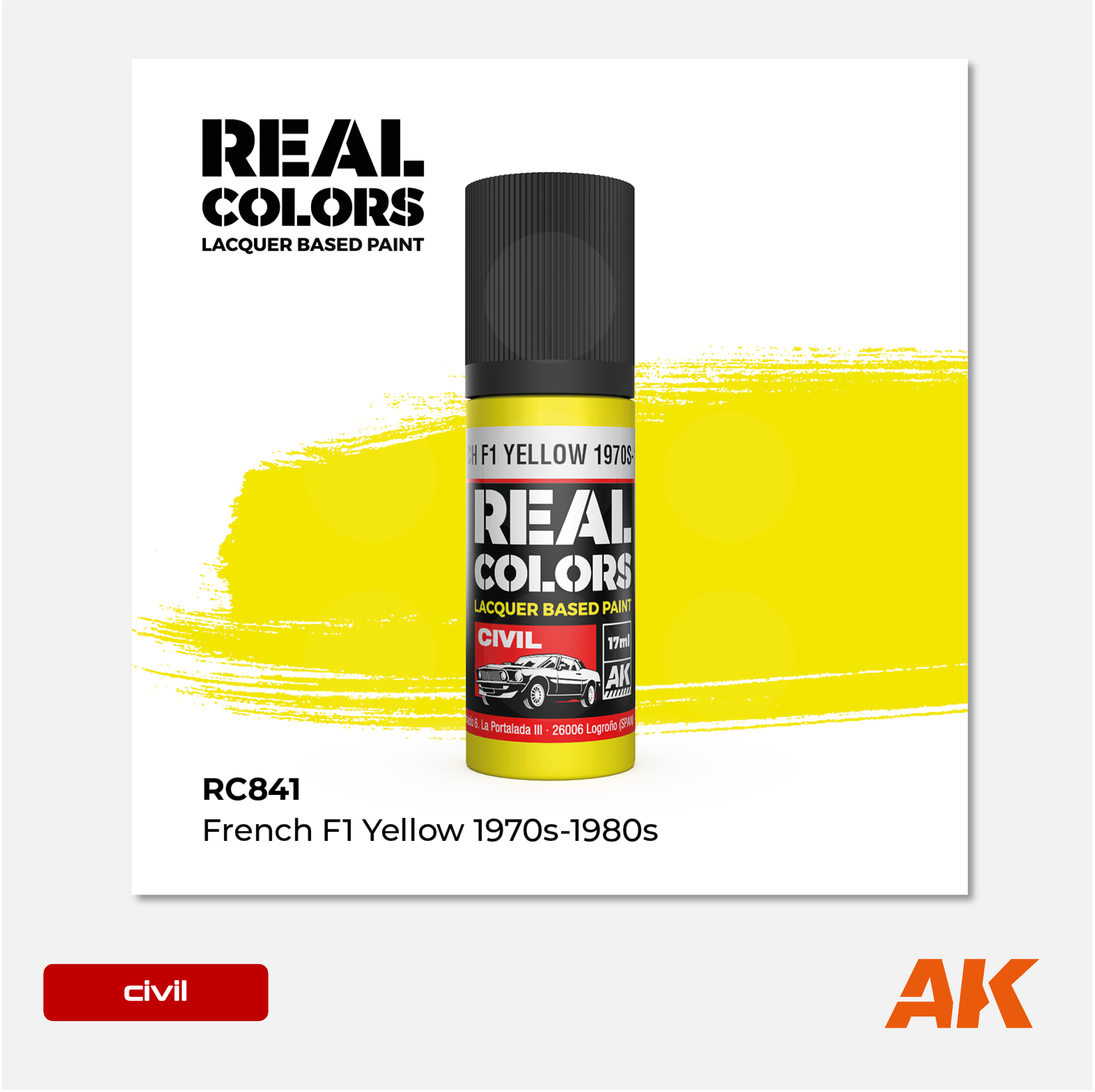 AK Interactive - Real Colors Lacquer Based Paint - French F1 Yellow 1970s 1980s - RC841 - Gothaforce