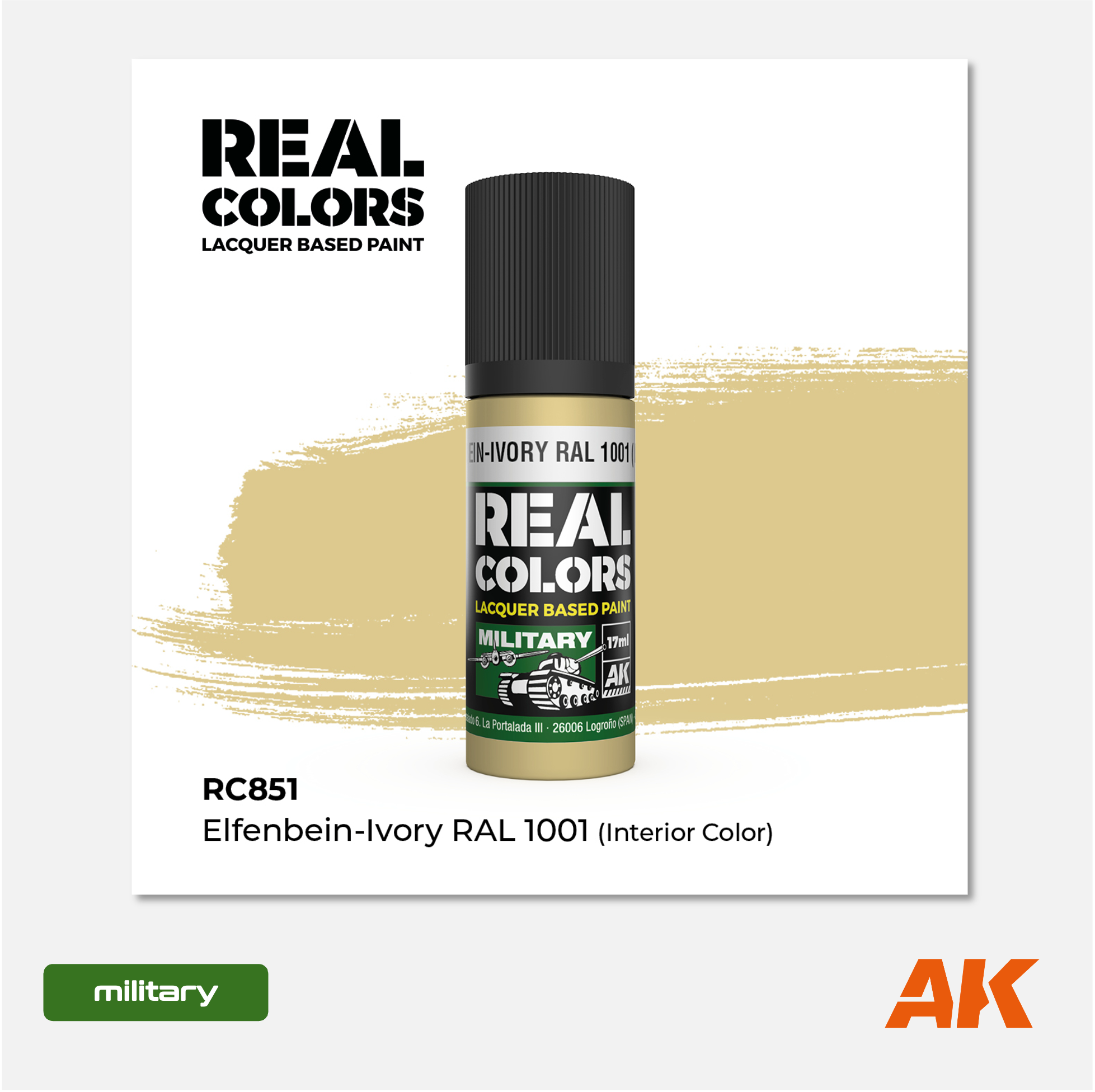 AK Interactive - Real Colors Lacquer Based Paint - Elfenbein-Ivory RAL 1001 (Interior Color) - RC851 - Gothaforce