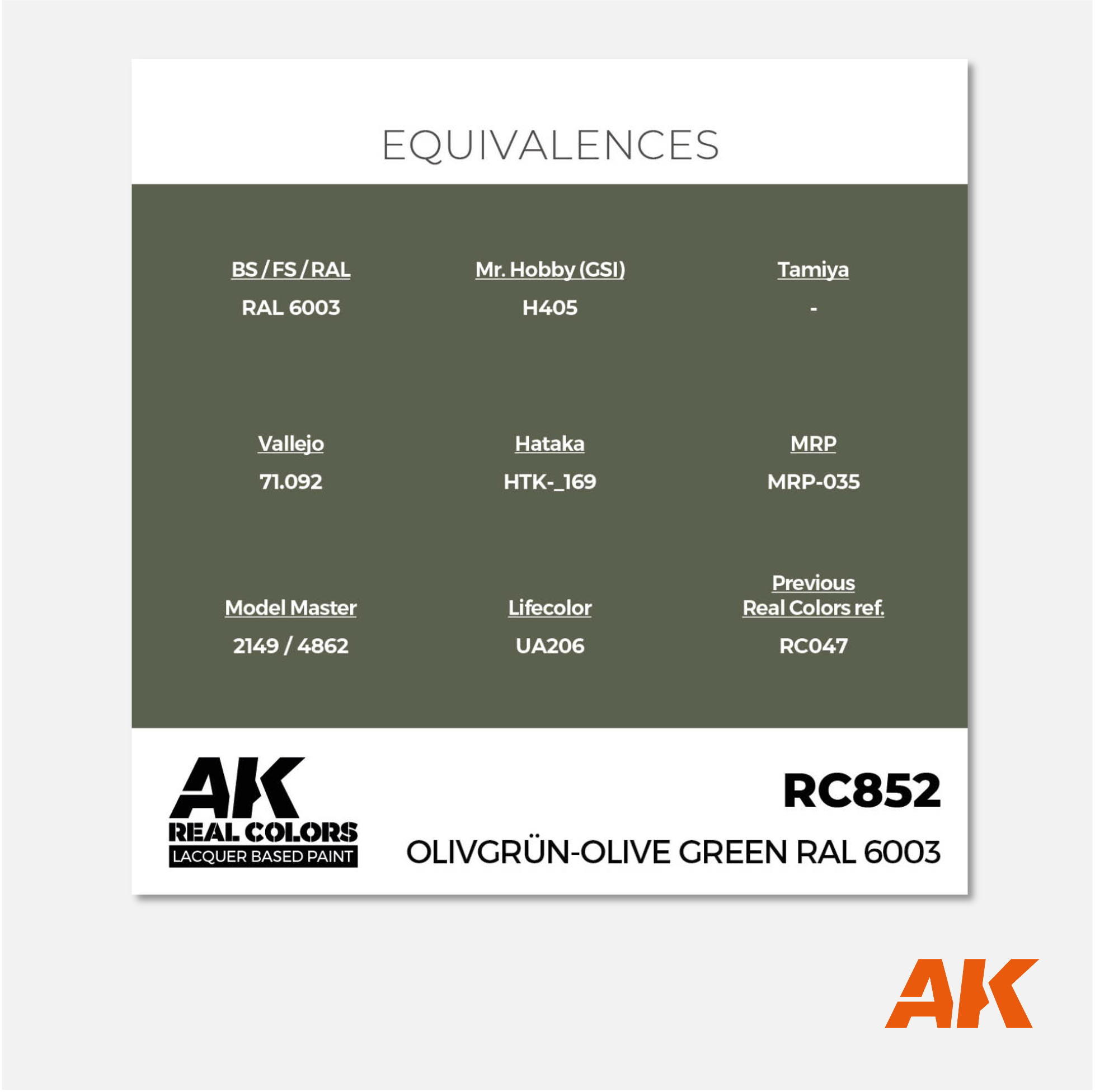 AK Interactive - Real Colors Lacquer Based Paint - Olivgrün-Olive Green RAL 6003 - RC852 - Gothaforce