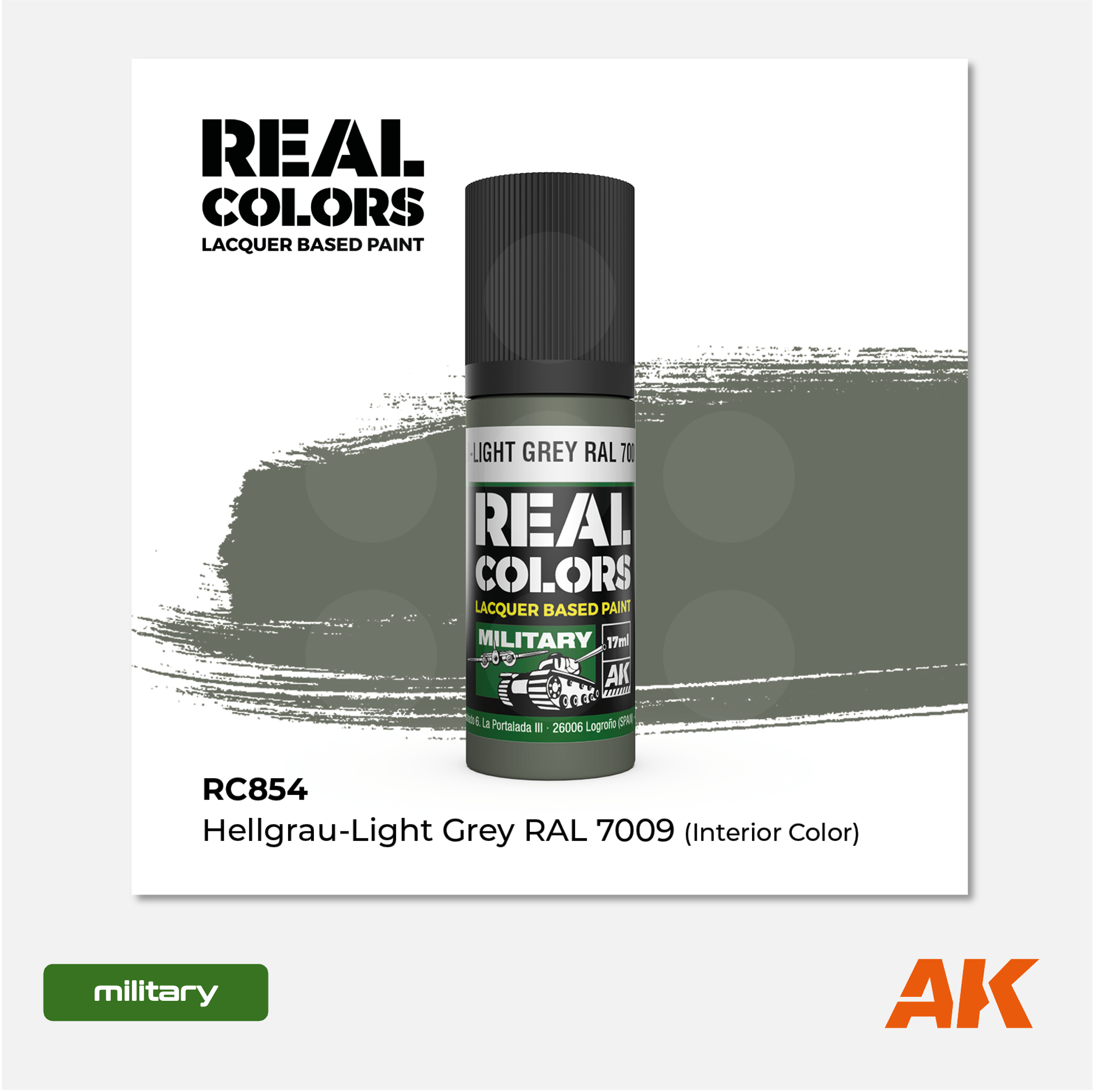 AK Interactive - Real Colors Lacquer Based Paint - Hellgrau-Light Grey RAL 7009 (Interior Color) - RC854 - Gothaforce