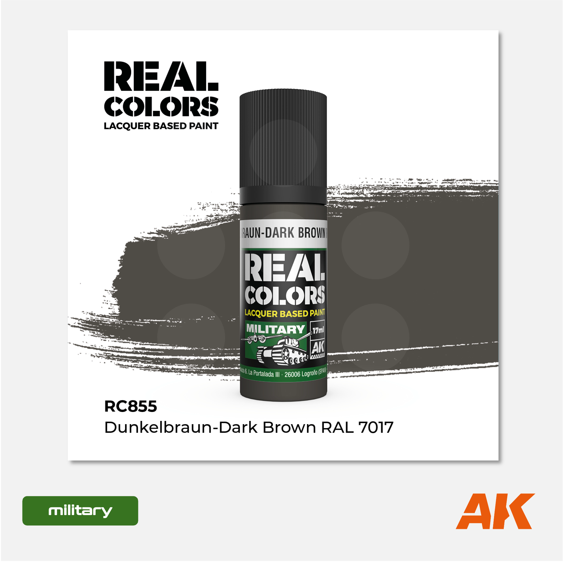 AK Interactive - Real Colors Lacquer Based Paint - Dunkelbraun-Dark Brown RAL 7017 - RC855 - Gothaforce