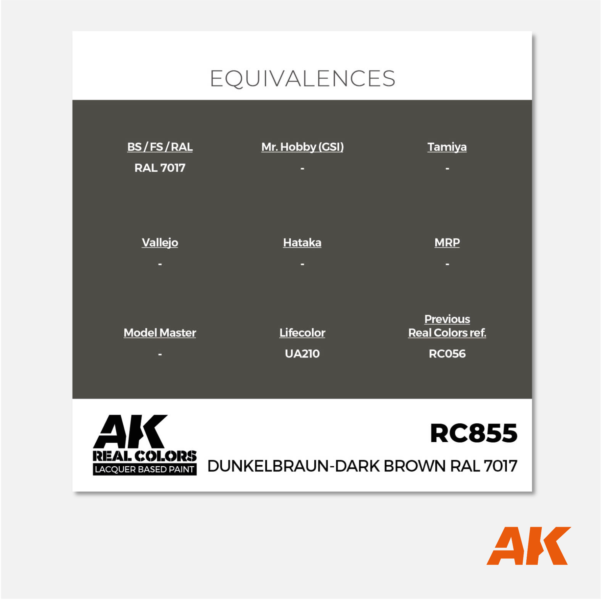AK Interactive - Real Colors Lacquer Based Paint - Dunkelbraun-Dark Brown RAL 7017 - RC855 - Gothaforce