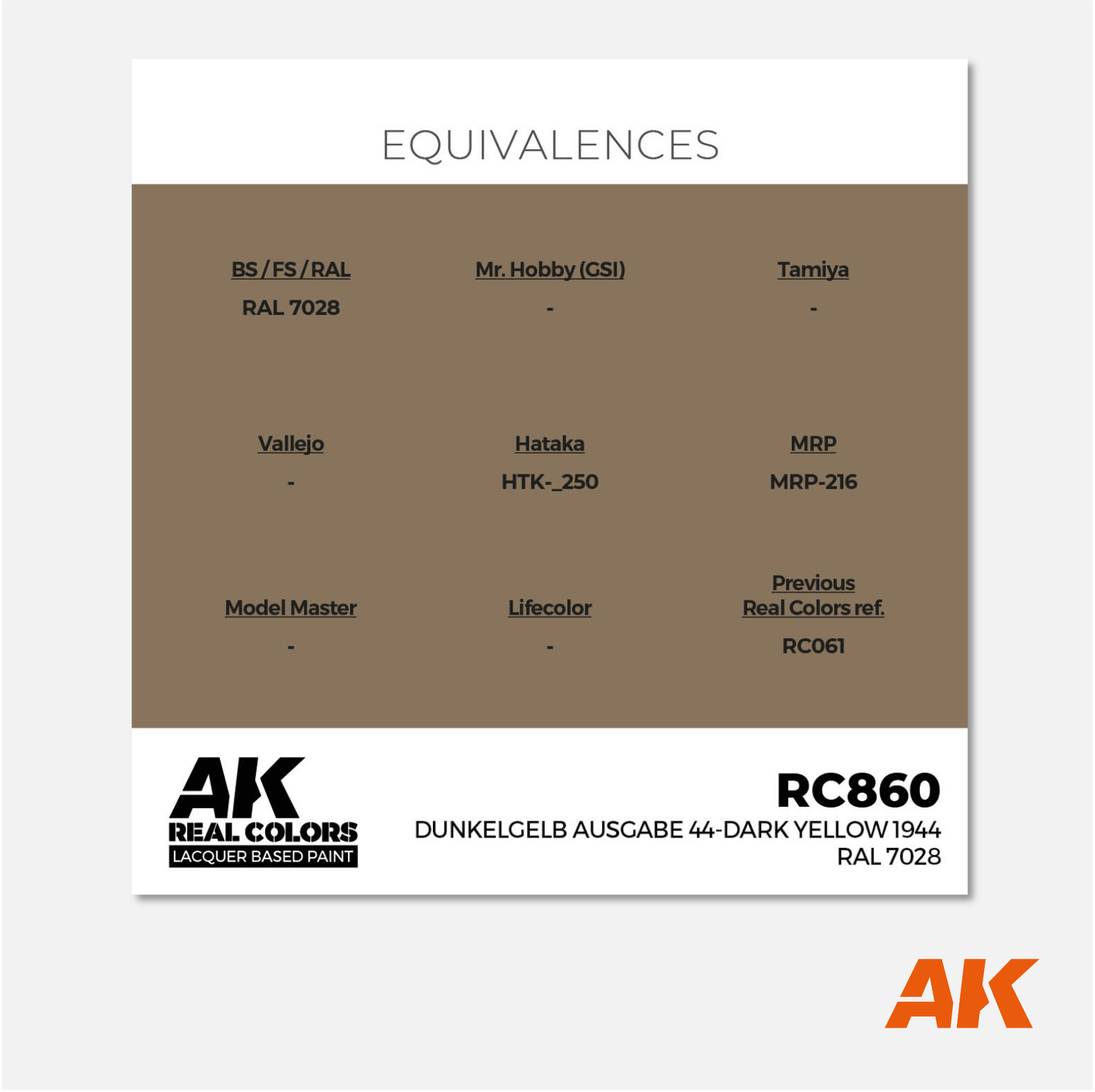 AK Interactive - Real Colors Lacquer Based Paint - Dunkelgelb Ausgabe 44-Dark Yellow 944 RAL 7028 - RC860 - Gothaforce