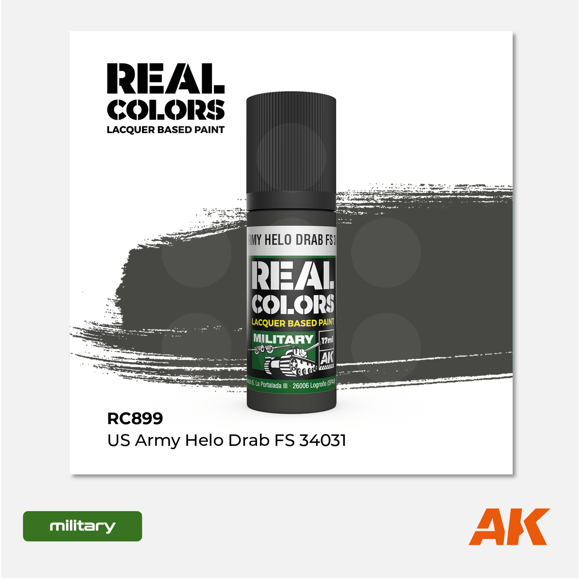 AK Interactive - Real Colors Lacquer Based Paint - US Army Helo Drab FS 34031 - RC899 - Gothaforce