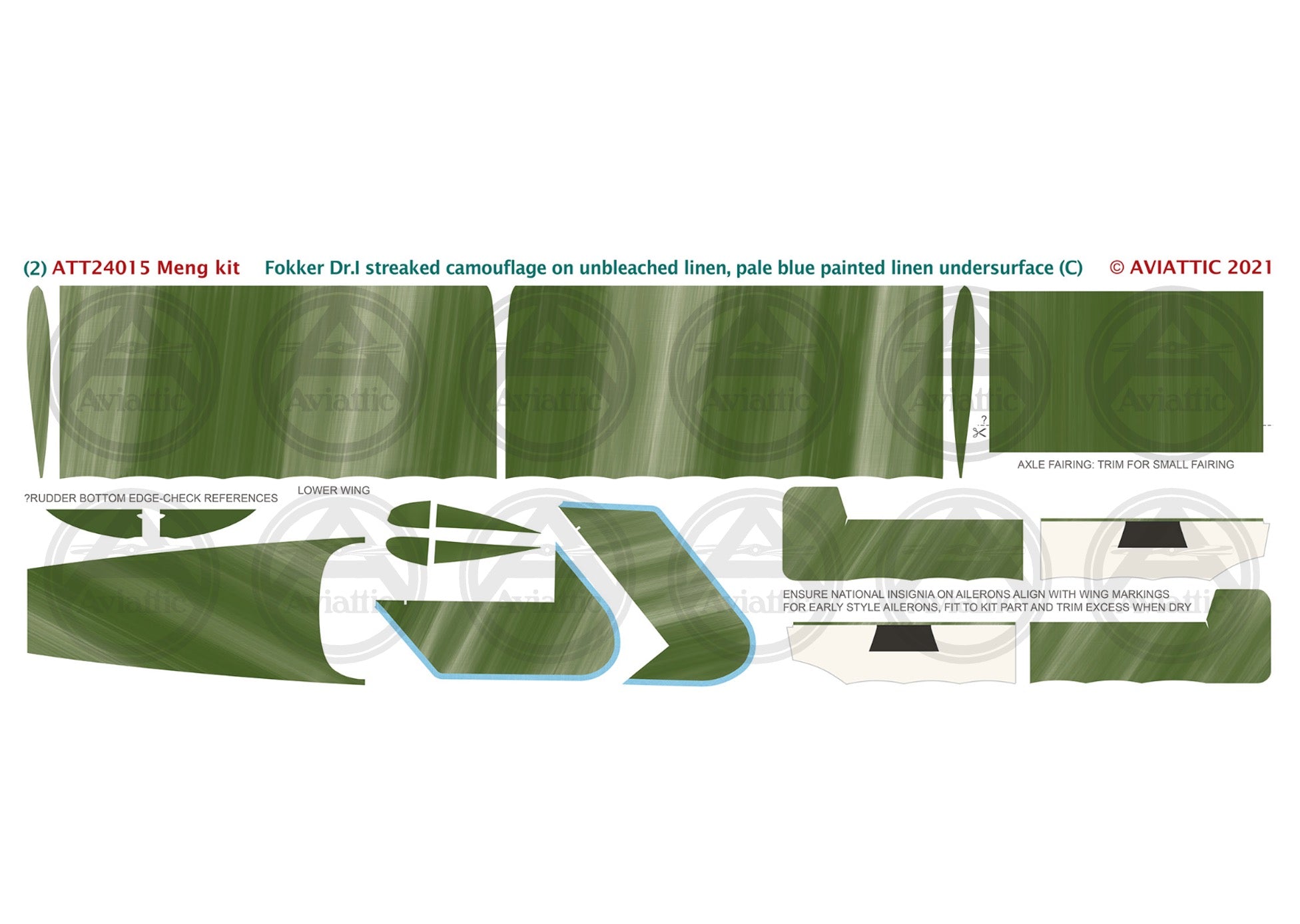 1/24 - Meng - Fokker Dr.I - streaked camouflage unbleached linen - pale blue painted linen undersurface - scheme C