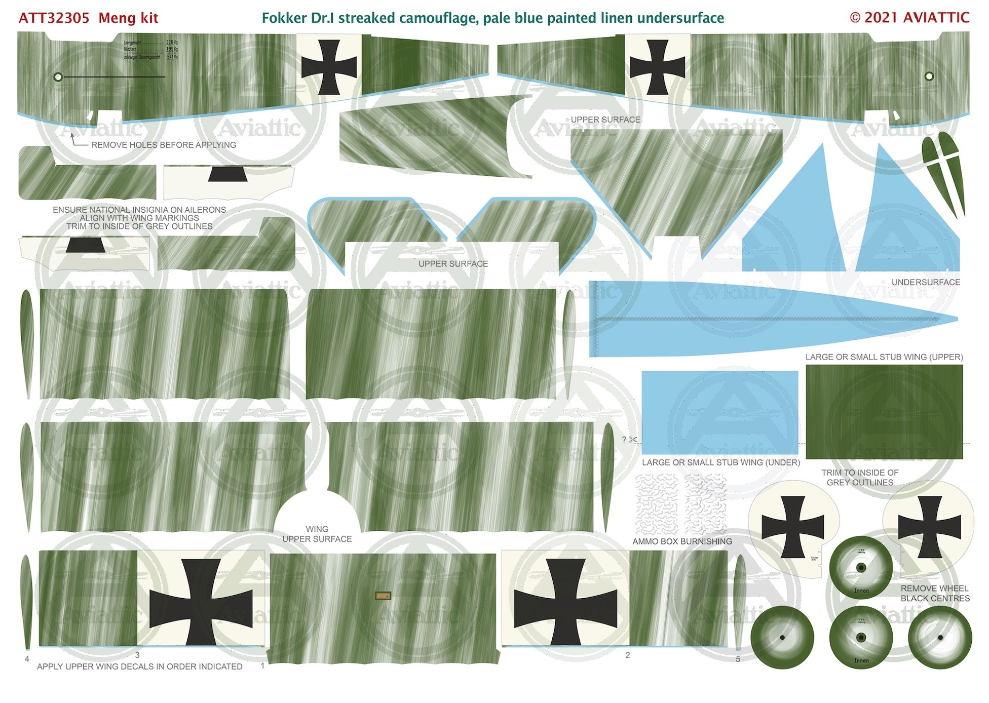 1/32 - Meng - Fokker Dr.I - streaked camouflage - pale blue linen under surfaces