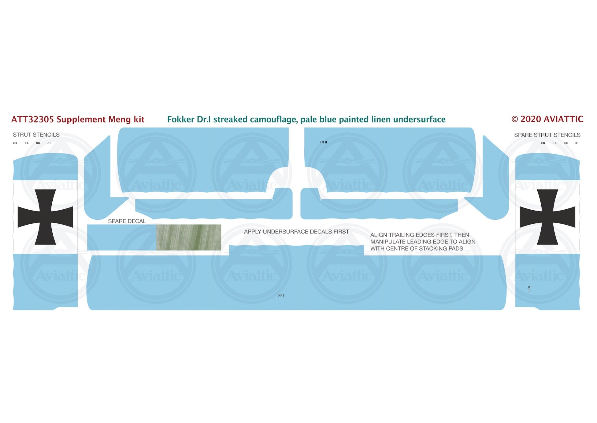 1/32 - Meng - Fokker Dr.I - streaked camouflage - pale blue linen under surfaces