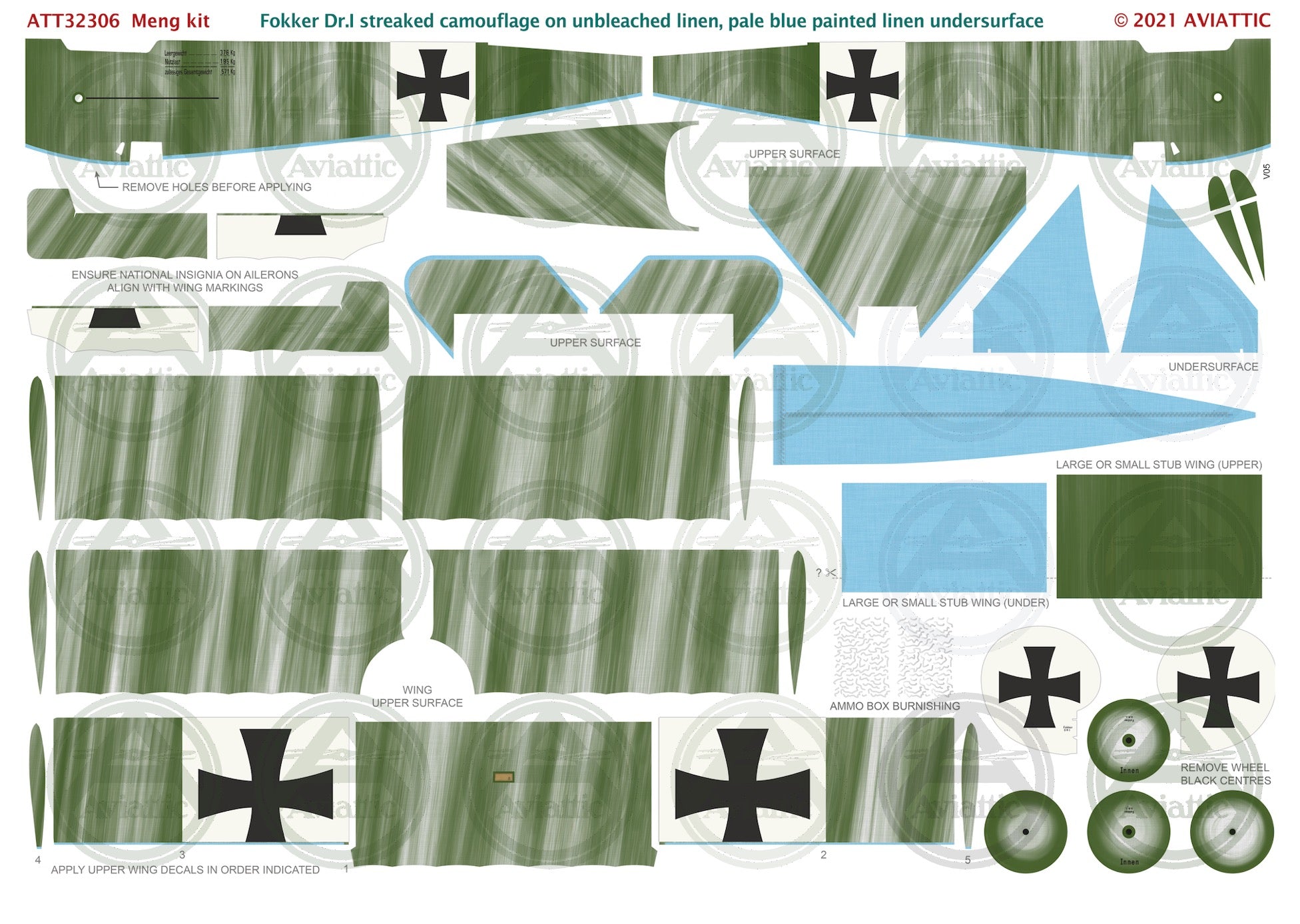 1/32 - Meng - Fokker Dr.I - streaked camouflage unbleached - pale blue linen under surfaces