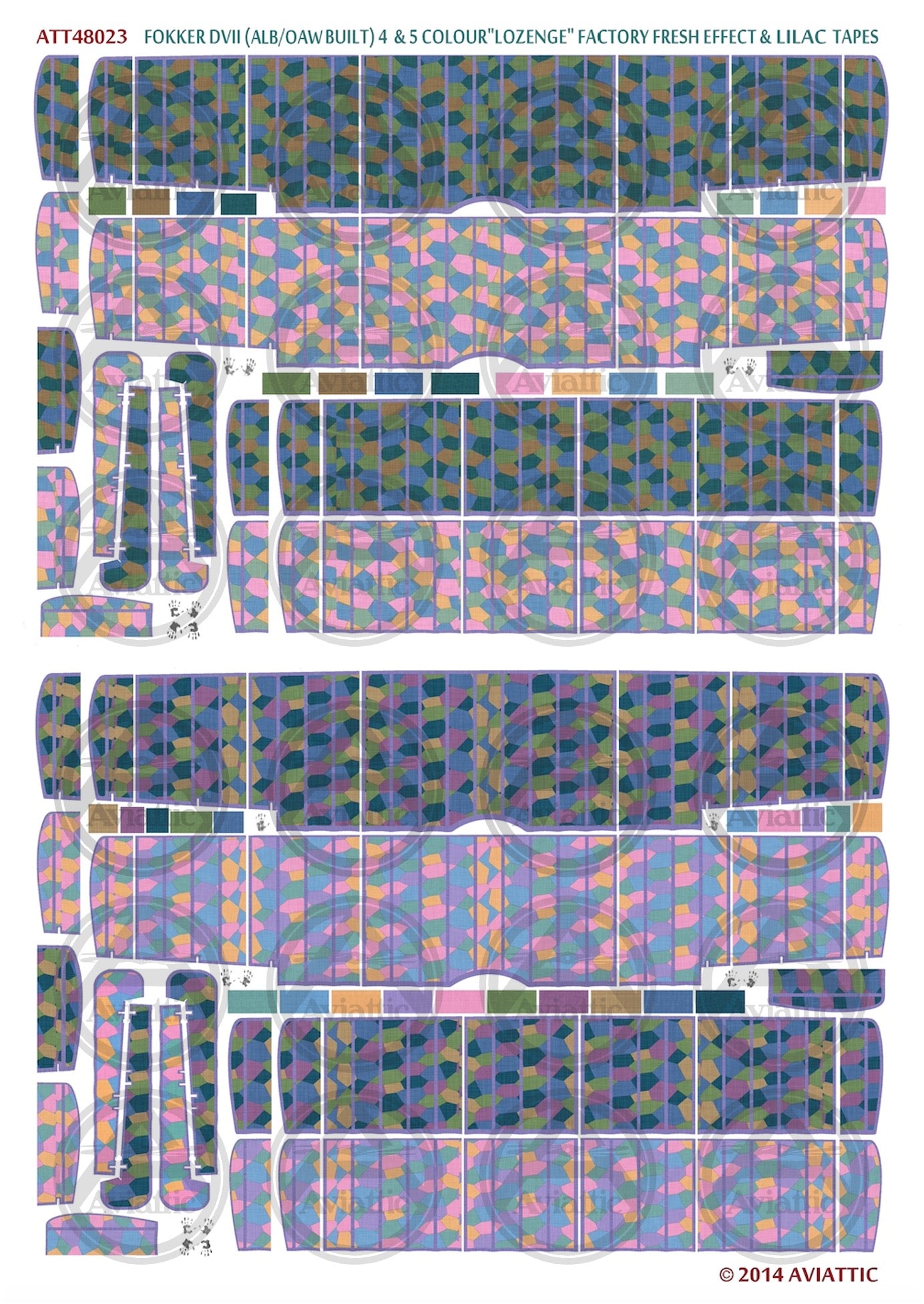 1/48 - Eduard - Fokker D.VII (Alb/OAW) - 4 & 5 colour lozenge - lilac tapes - factory fresh (x2)