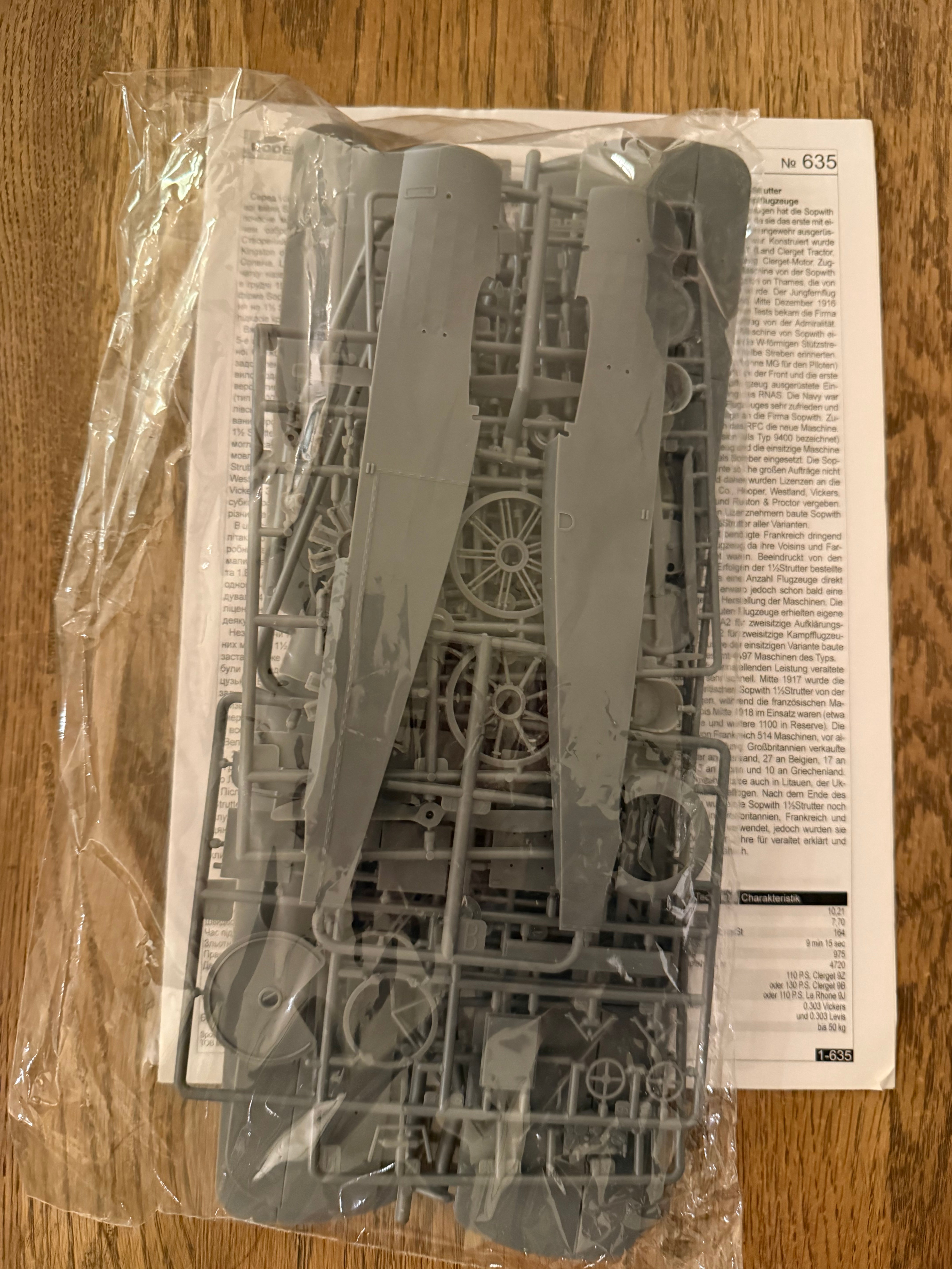 Sopwith 1 & 1/2 Strutter Sprues + Instructions