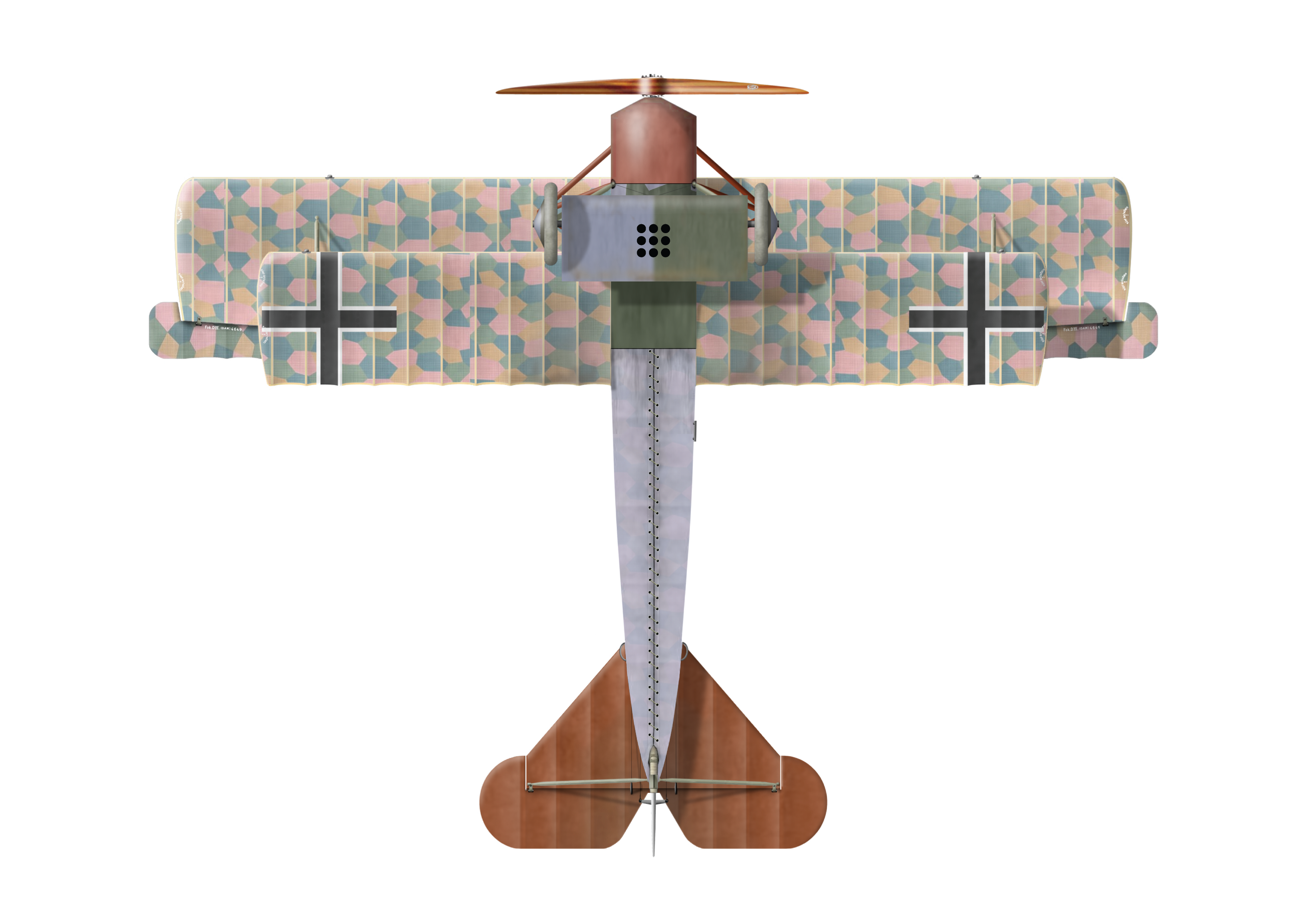 Jasta Gothaforce Fokker DVII OAW 3.0 Seven Samurai Bottom View - Image Comparison - Before Image - Sieben Schwaben