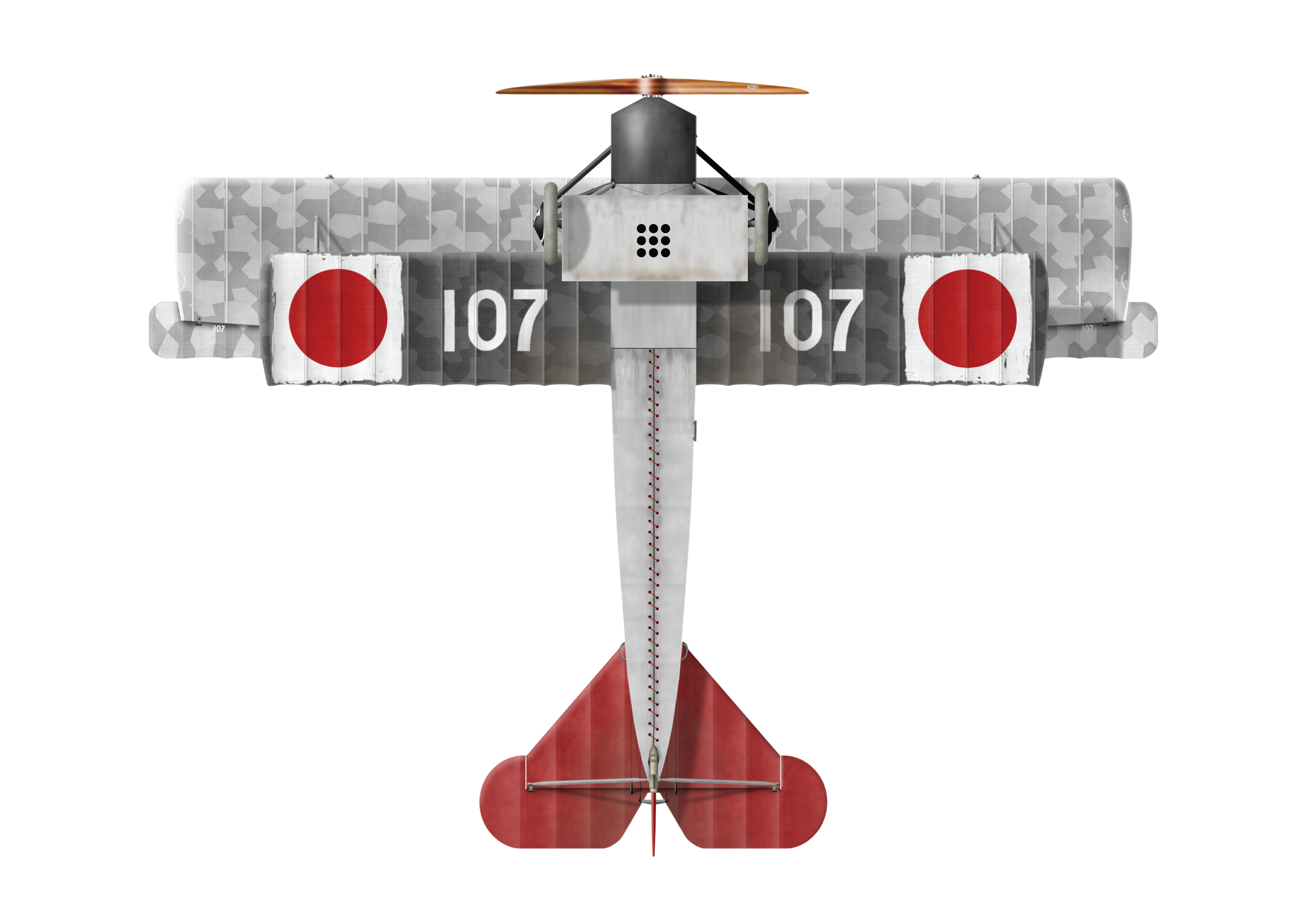 Jasta Gothaforce Fokker DVII OAW 3.0 Seven Samurai Bottom View - Image Comparison - After Image - Seven Samurai
