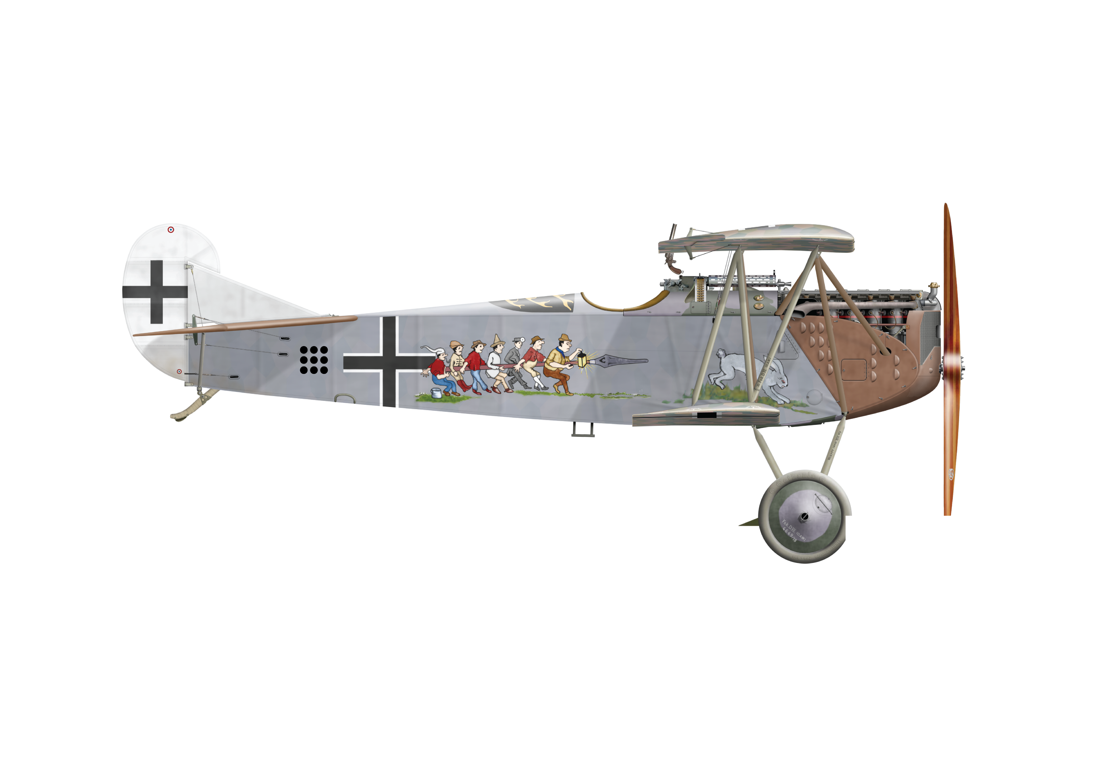 Jasta Gothaforce Fokker DVII OAW 3.0 Seven Samurai Starboard View - Image Comparison - Before Image - Sieben Schwaben
