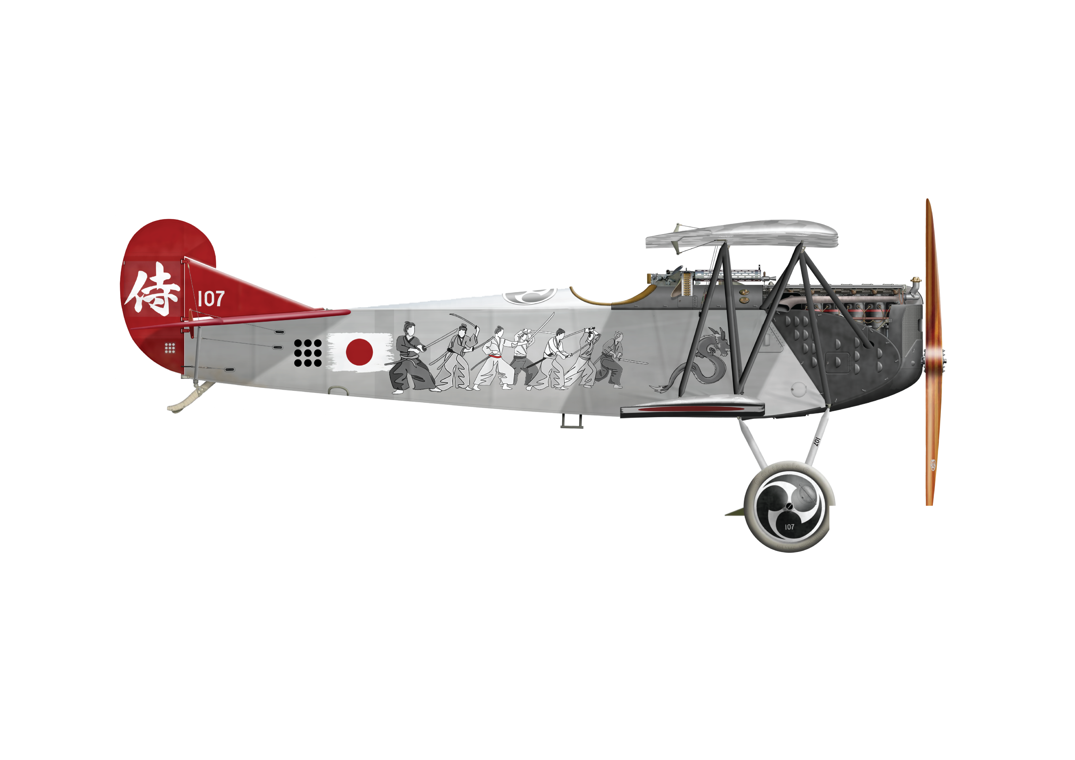 Jasta Gothaforce Fokker DVII OAW 3.0 Seven Samurai Starboard View - Image Comparison - After Image - Seven Samurai