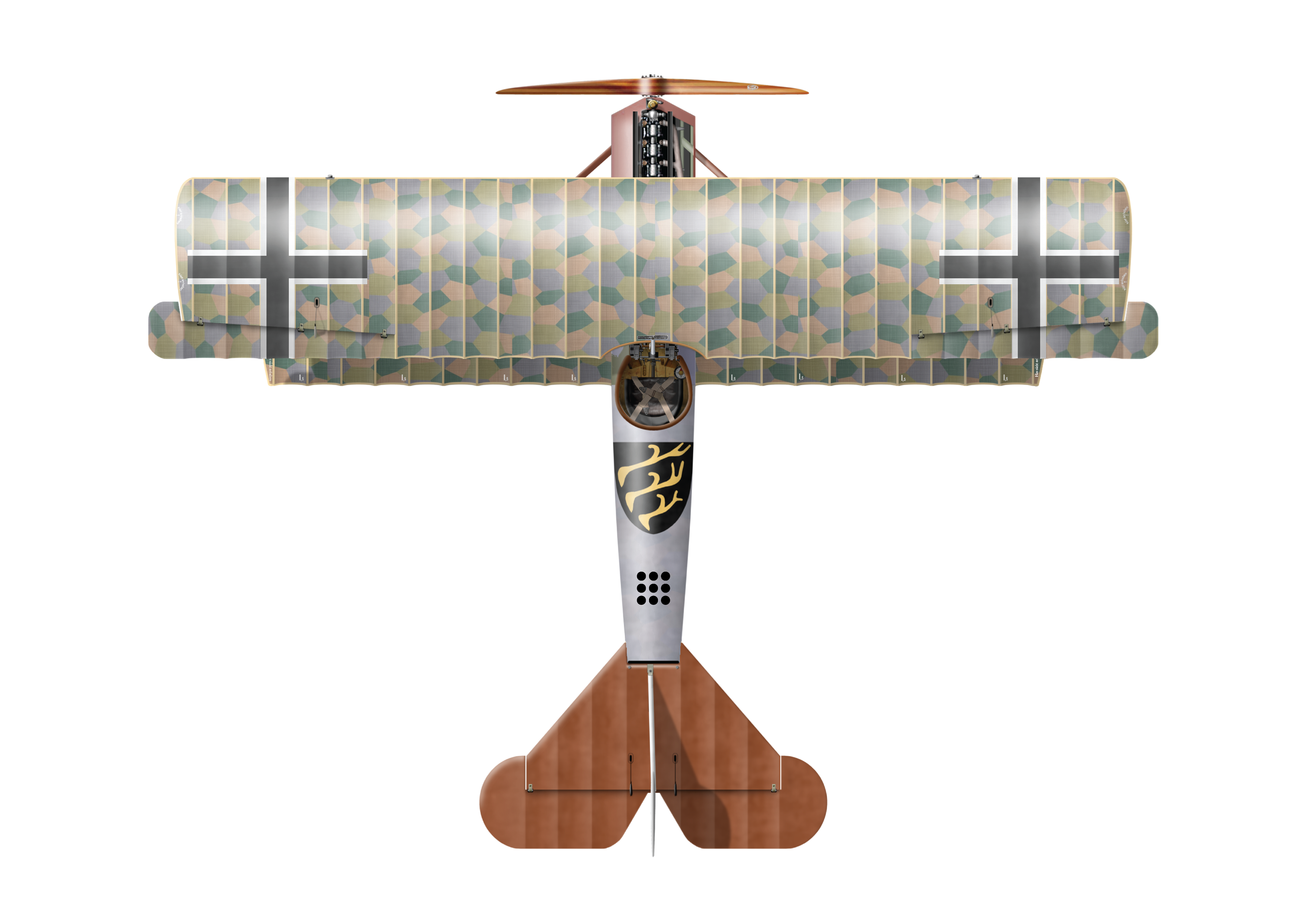 Jasta Gothaforce Fokker DVII OAW 3.0 Seven Samurai Top View - Image Comparison - Before Image - Sieben Schwaben