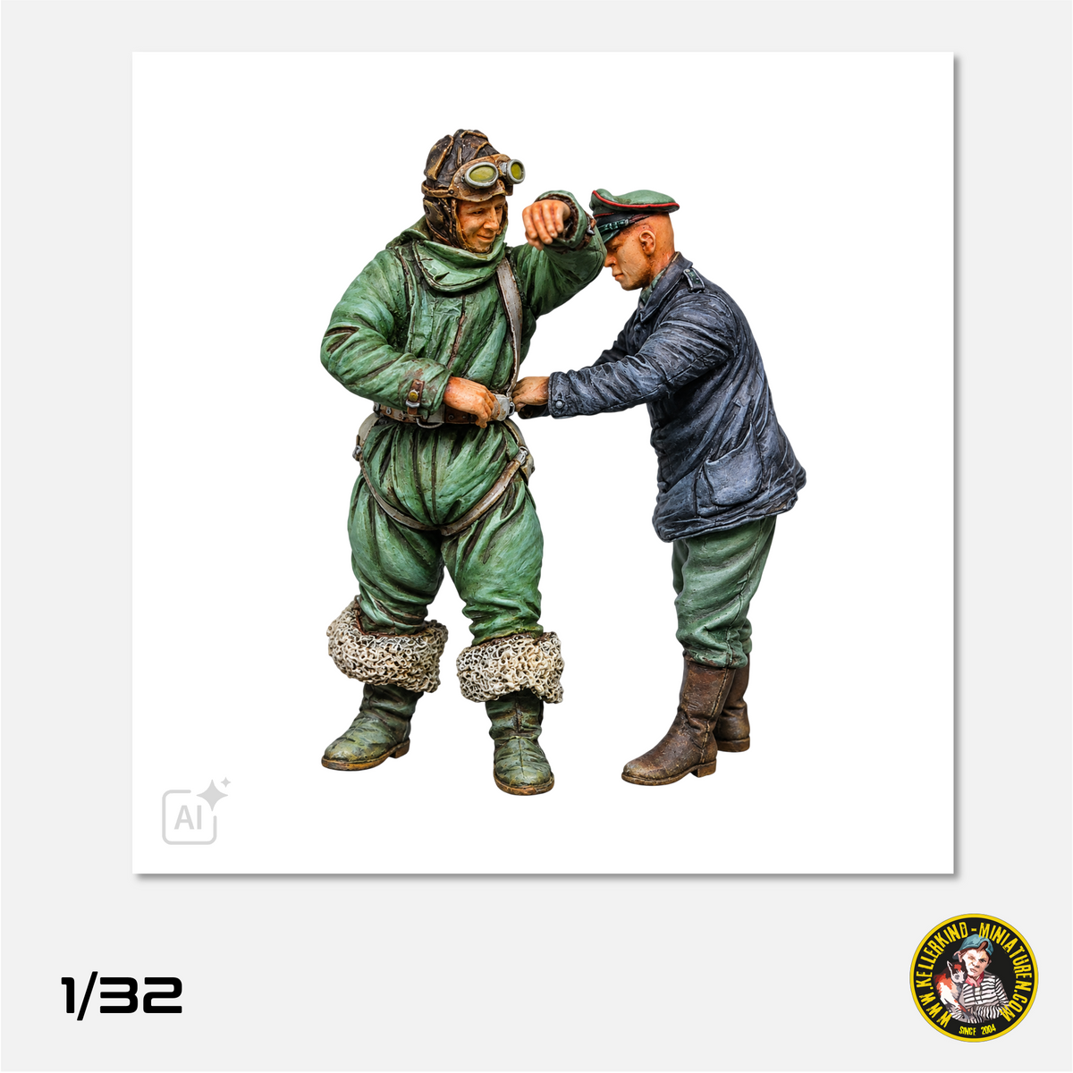 1/32 German mechanic helps pilot in parachute harness