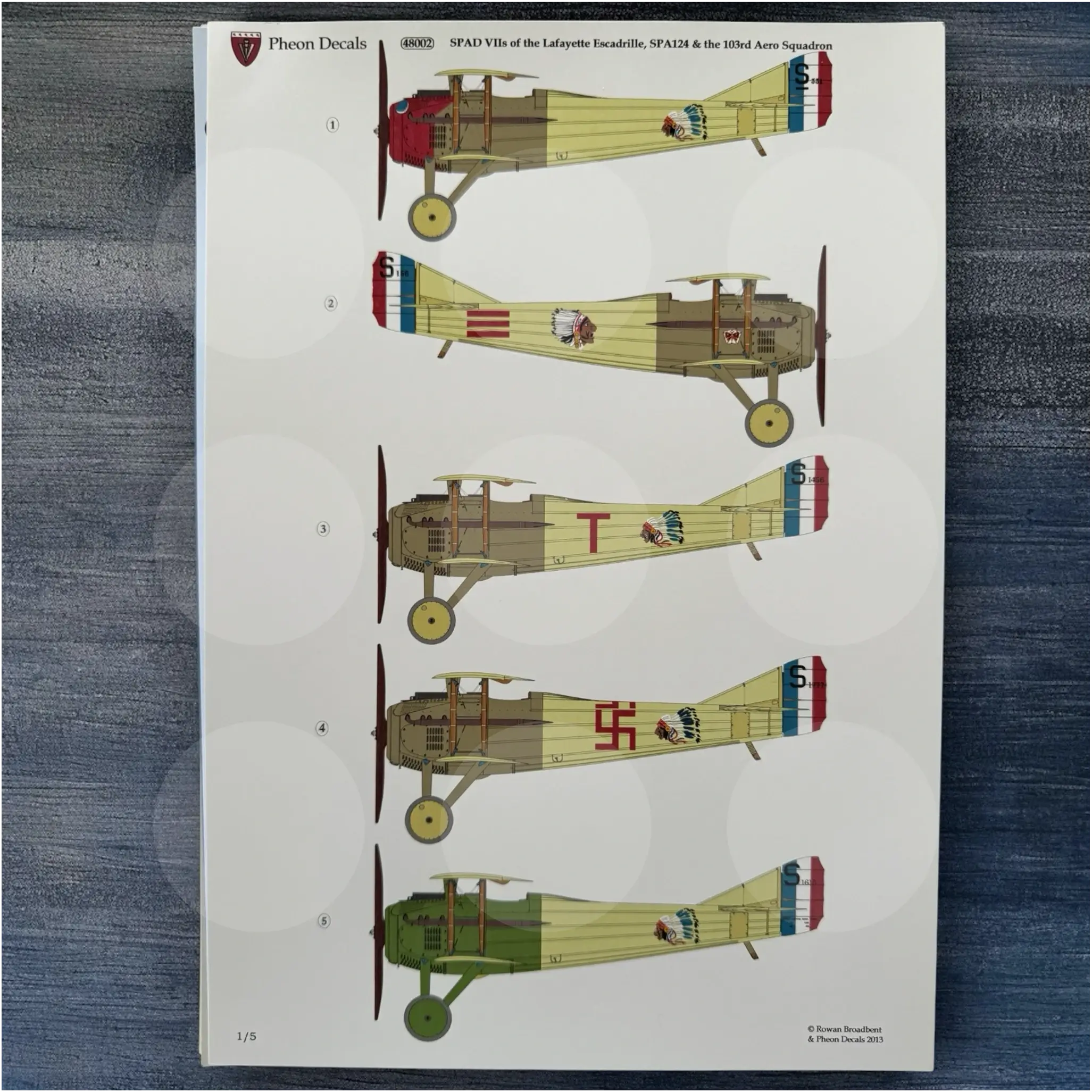 Pheon Decals - Spad VIIs of the Lafayette - 1/48 scale - 48002