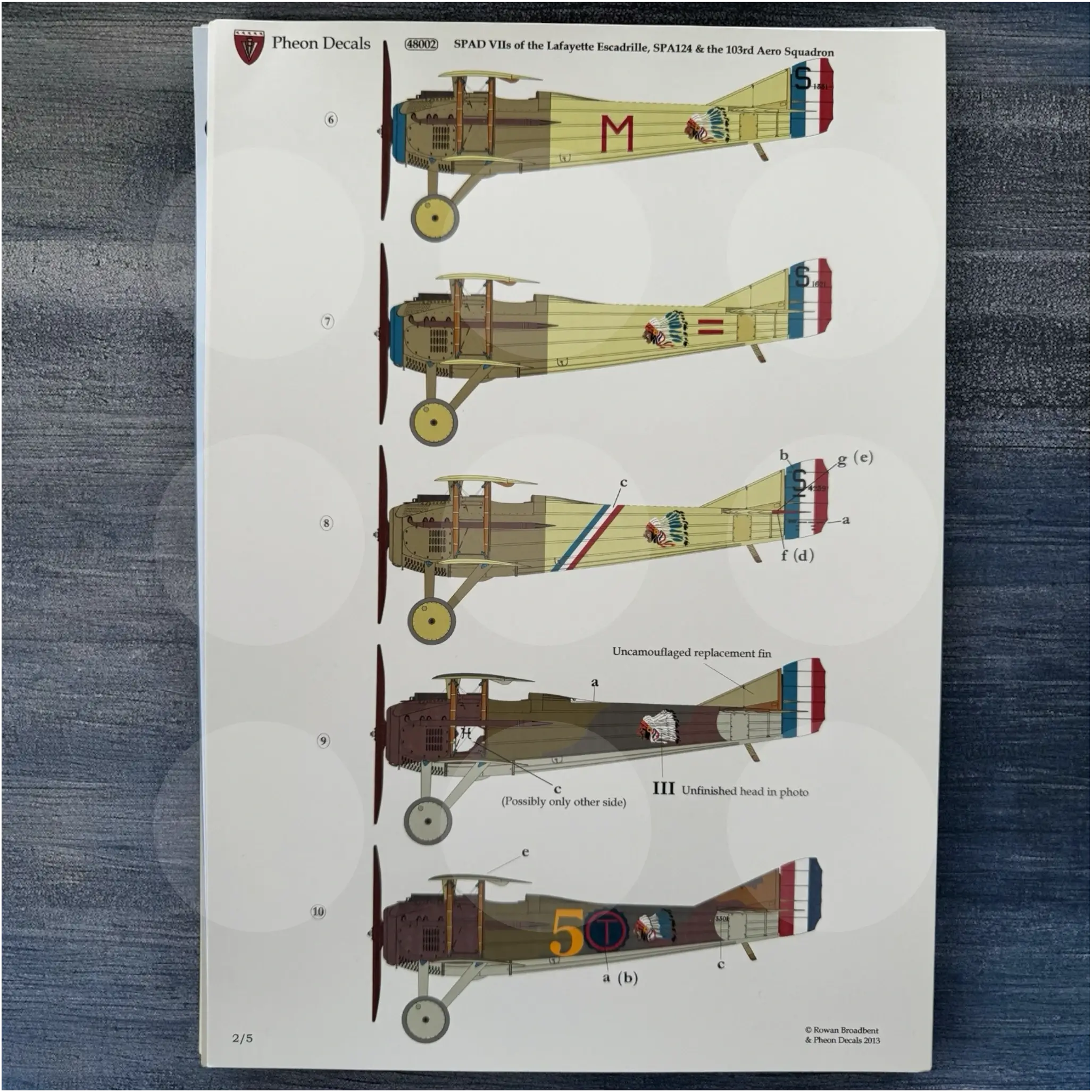 Pheon Decals - Spad VIIs of the Lafayette - 1/48 scale - 48002