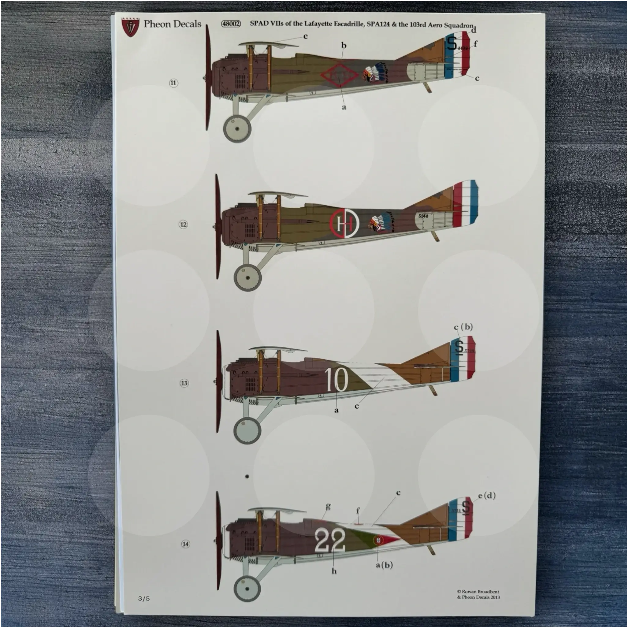 Pheon Decals - Spad VIIs of the Lafayette - 1/48 scale - 48002