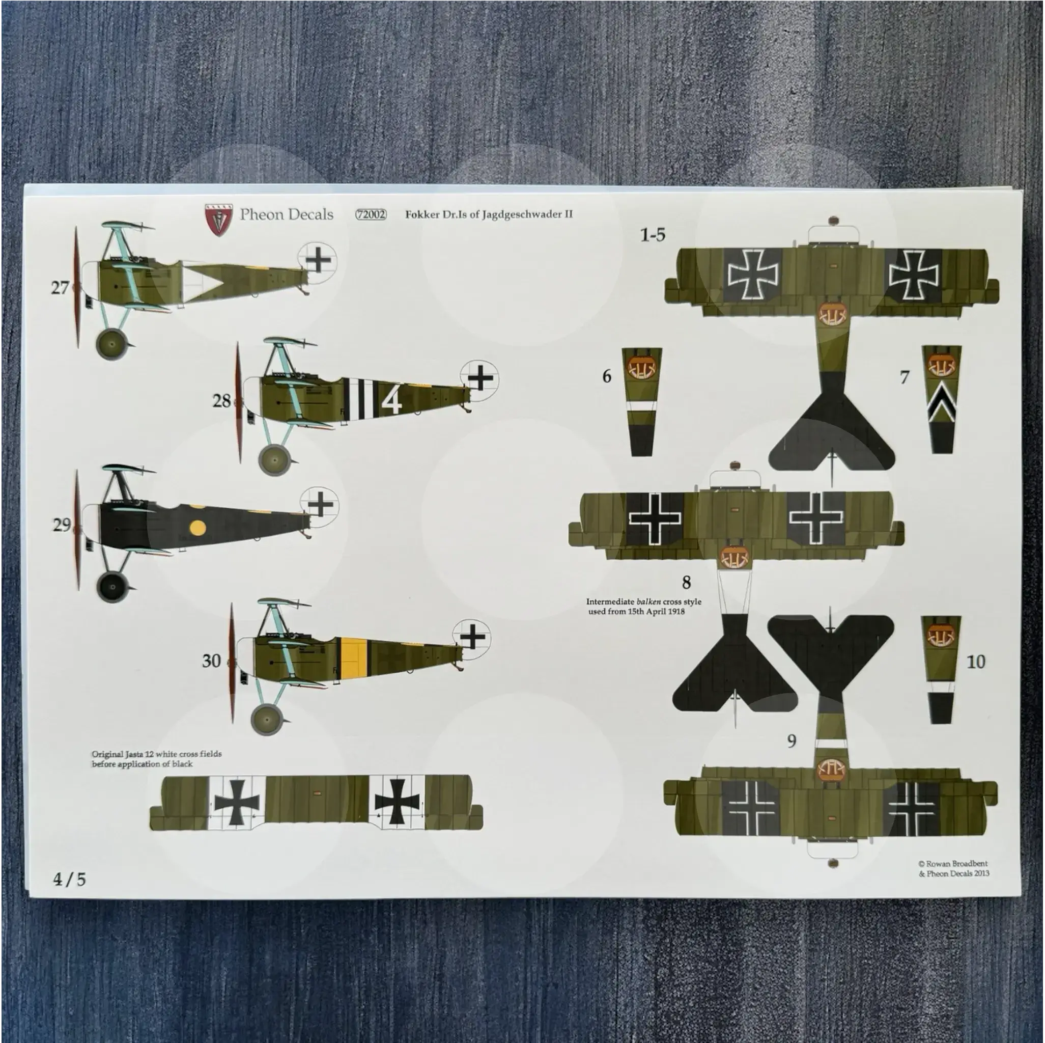 Pheon Decals - Fokker Dr.I Jagdgeschwaeder II - 1/72 scale - 72002
