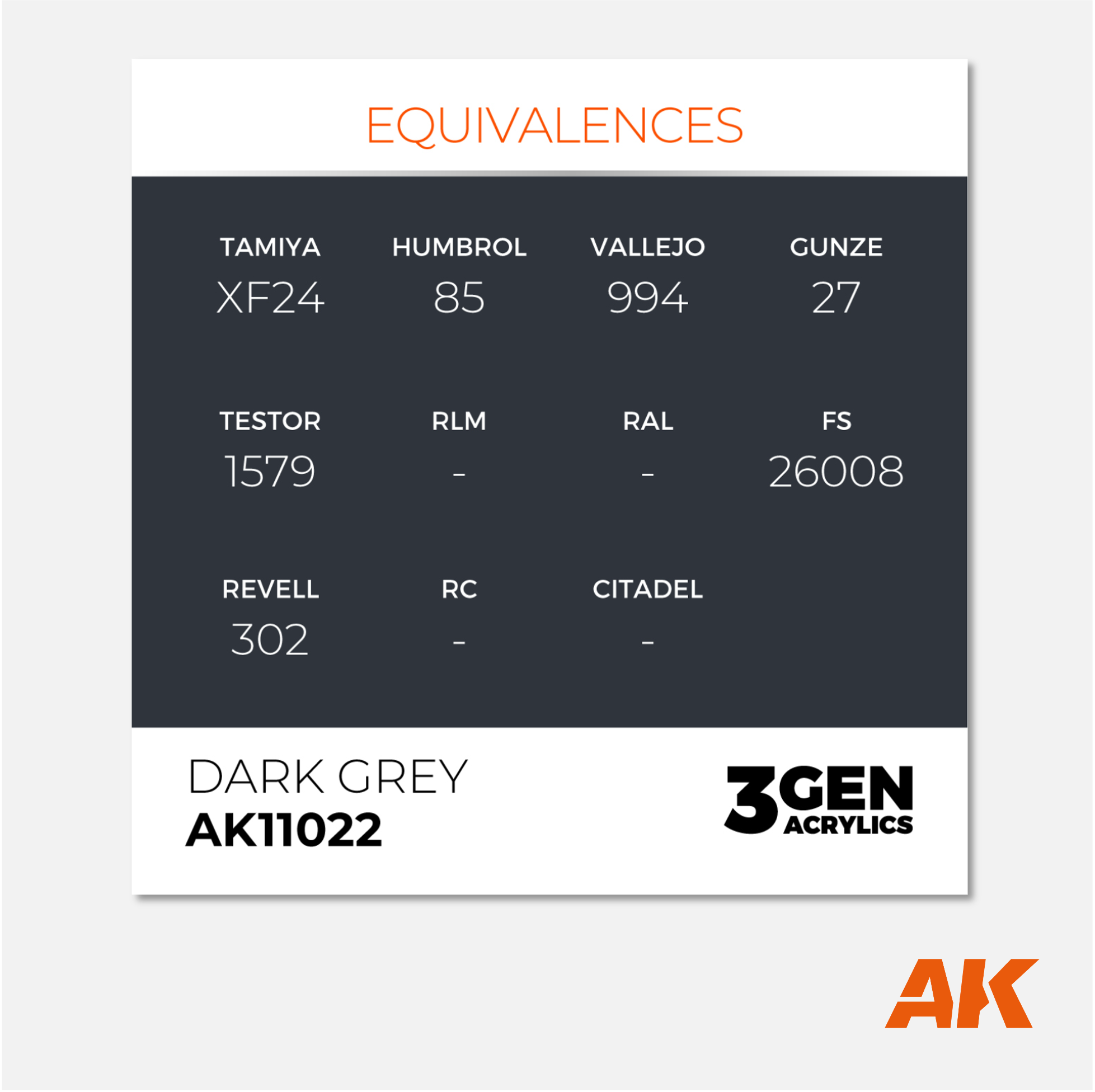AK Interactive - 3Gen Acrylics Paint - Dark Grey - AK11022 - Gothaforce
