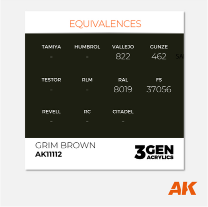 AK Interactive - 3Gen Acrylics Paint - Grim  Brown - AK11112 - Gothaforce