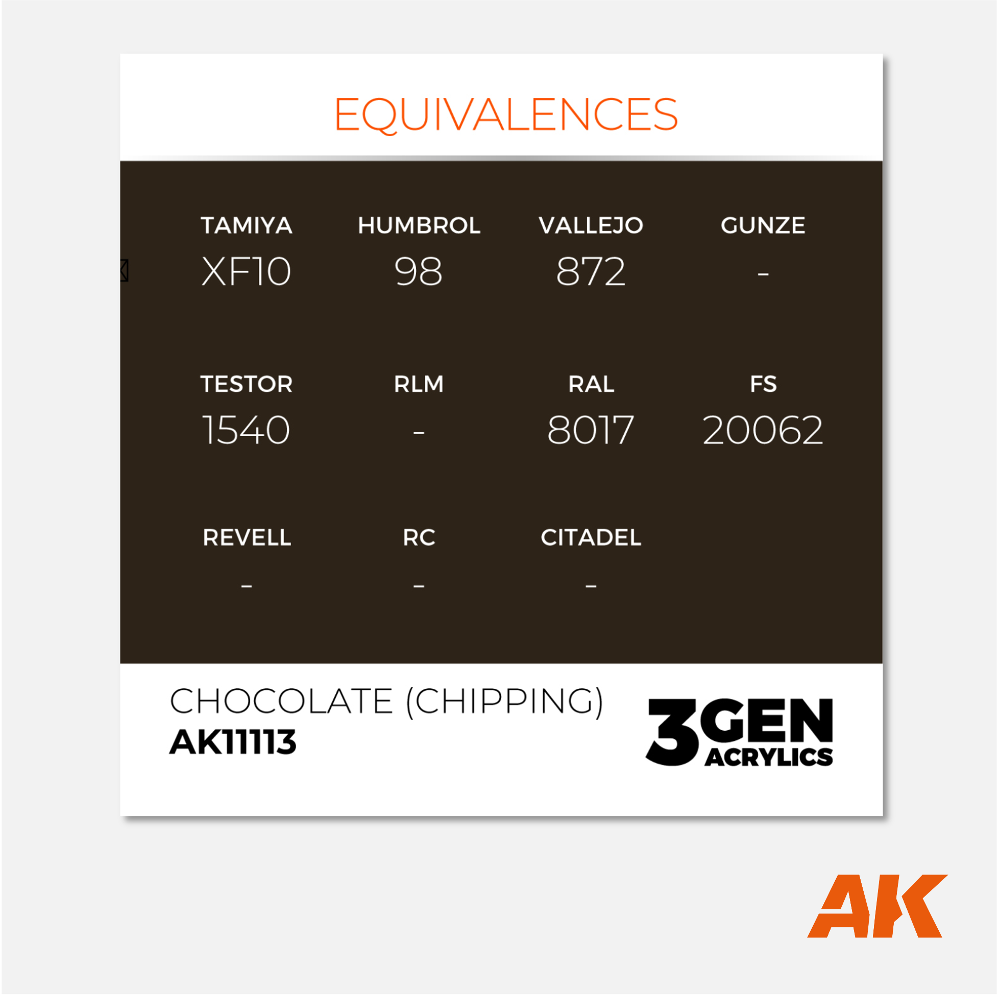 AK Interactive - 3Gen Acrylics Paint - Chocolate Chipping - AK11113 - Gothaforce