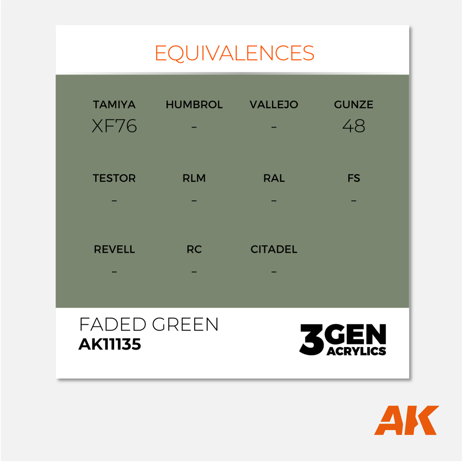 AK Interactive - 3Gen Acrylics Paint - Faded Green - AK11135 - Gothaforce