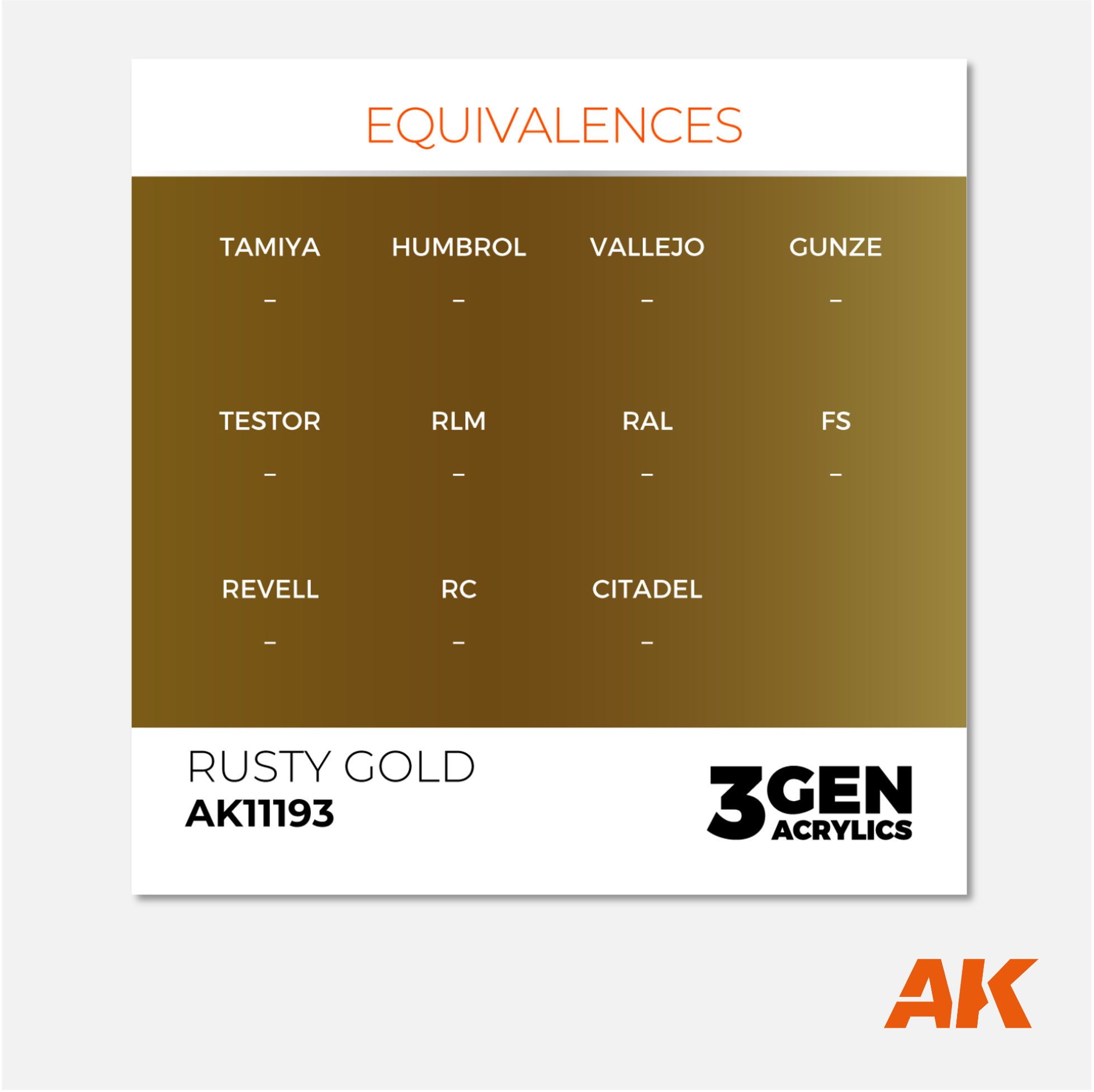 AK Interactive - 3Gen Acrylics Paint - Rusty Gold - AK11193 - Gothaforce