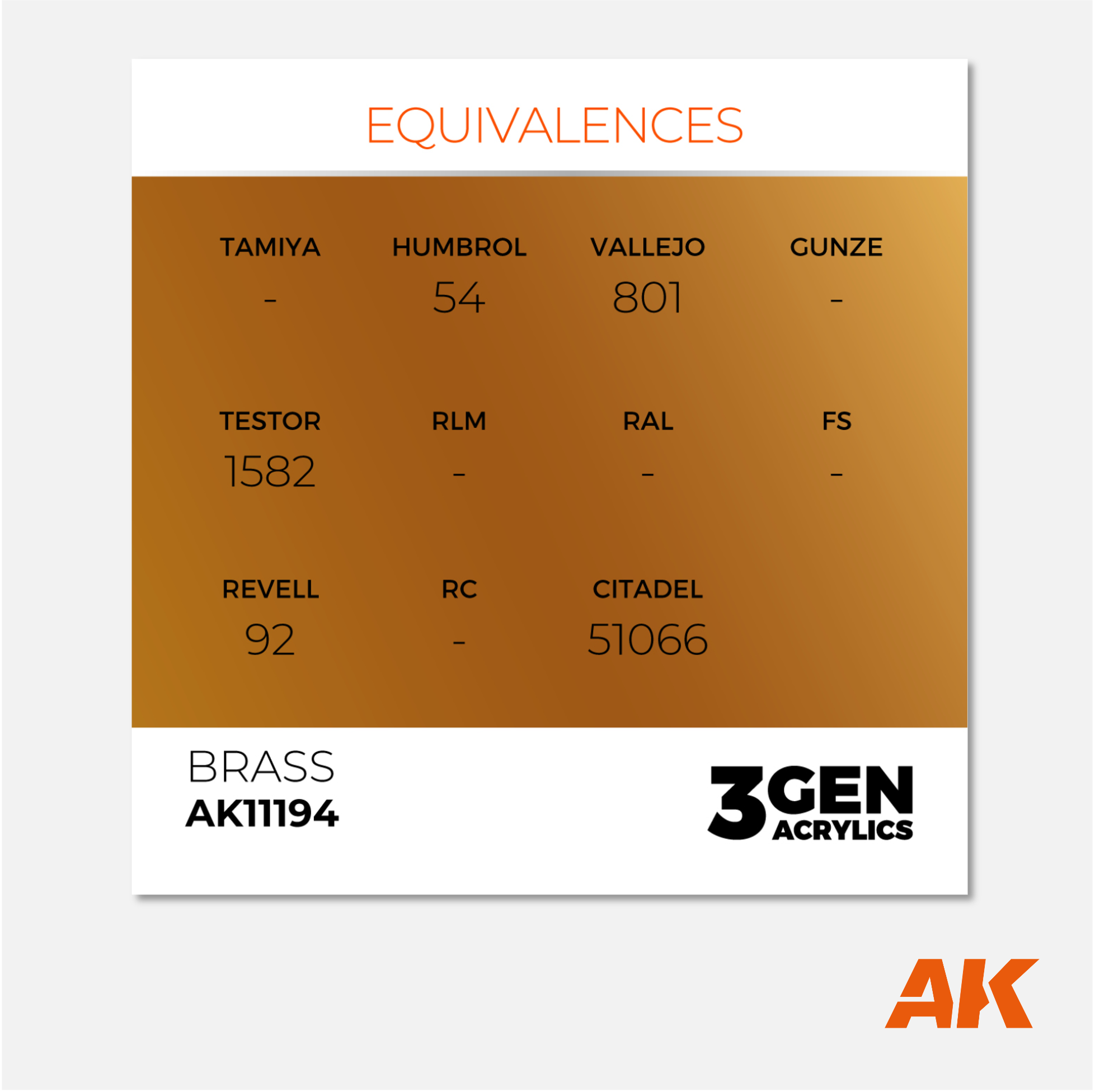 AK Interactive - 3Gen Acrylics Paint - Brass - AK11194 - Gothaforce