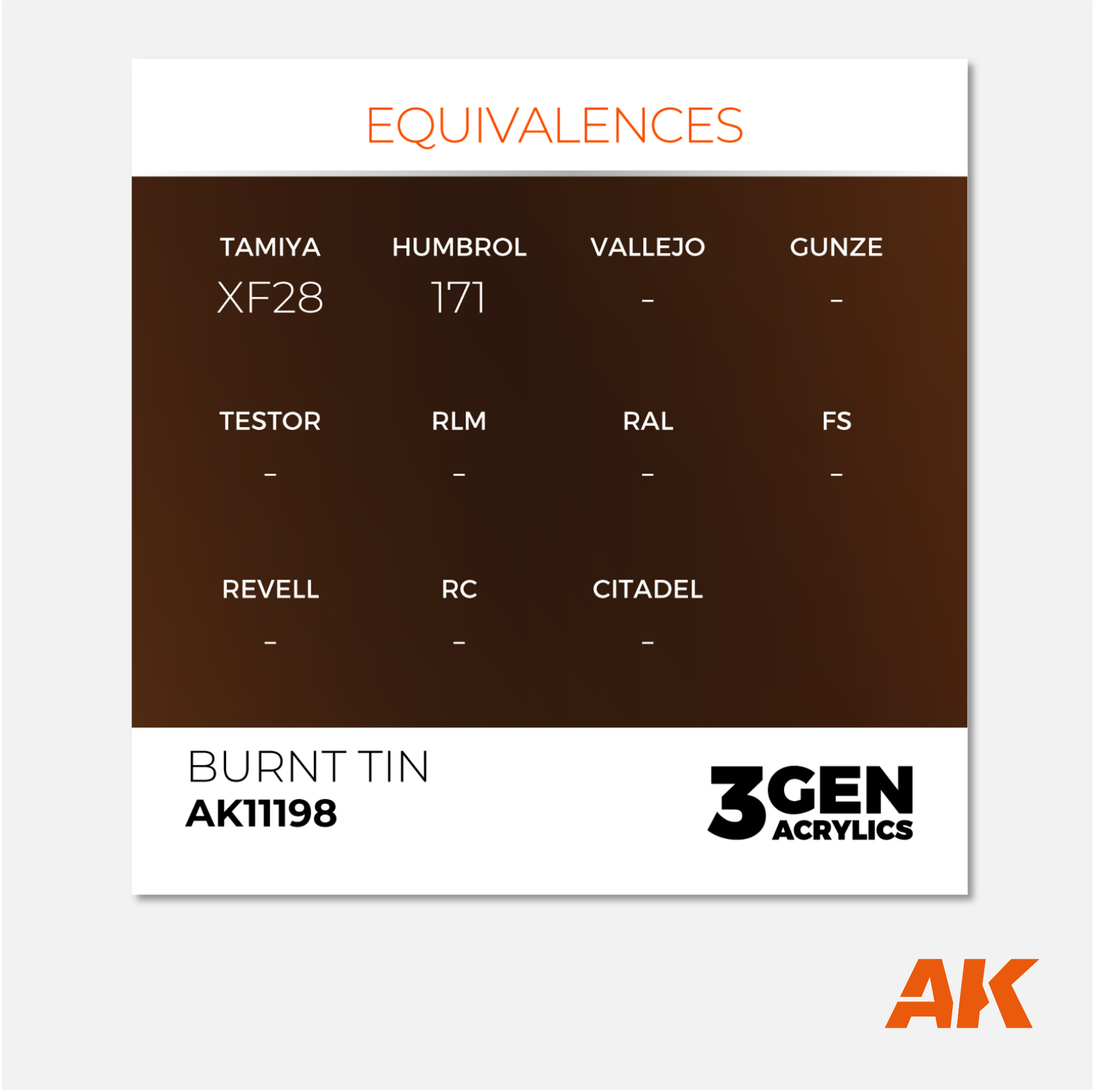 AK Interactive - 3Gen Acrylics Paint - Burnt Tin - AK11198 - Gothaforce