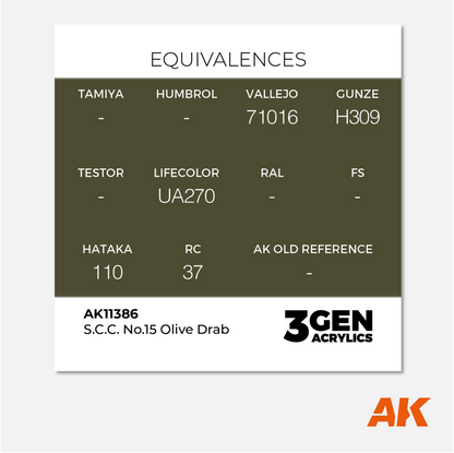 AK 3Gen Acrylics - S.C.C. N°15 Olive Drab